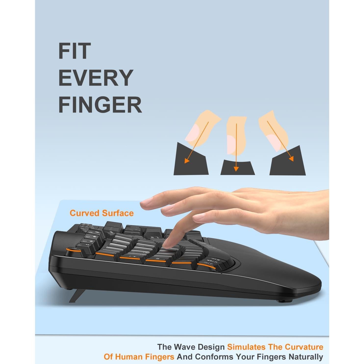 Teclado Inalámbrico Ergonómico EDJO K399 para Manos Grandes