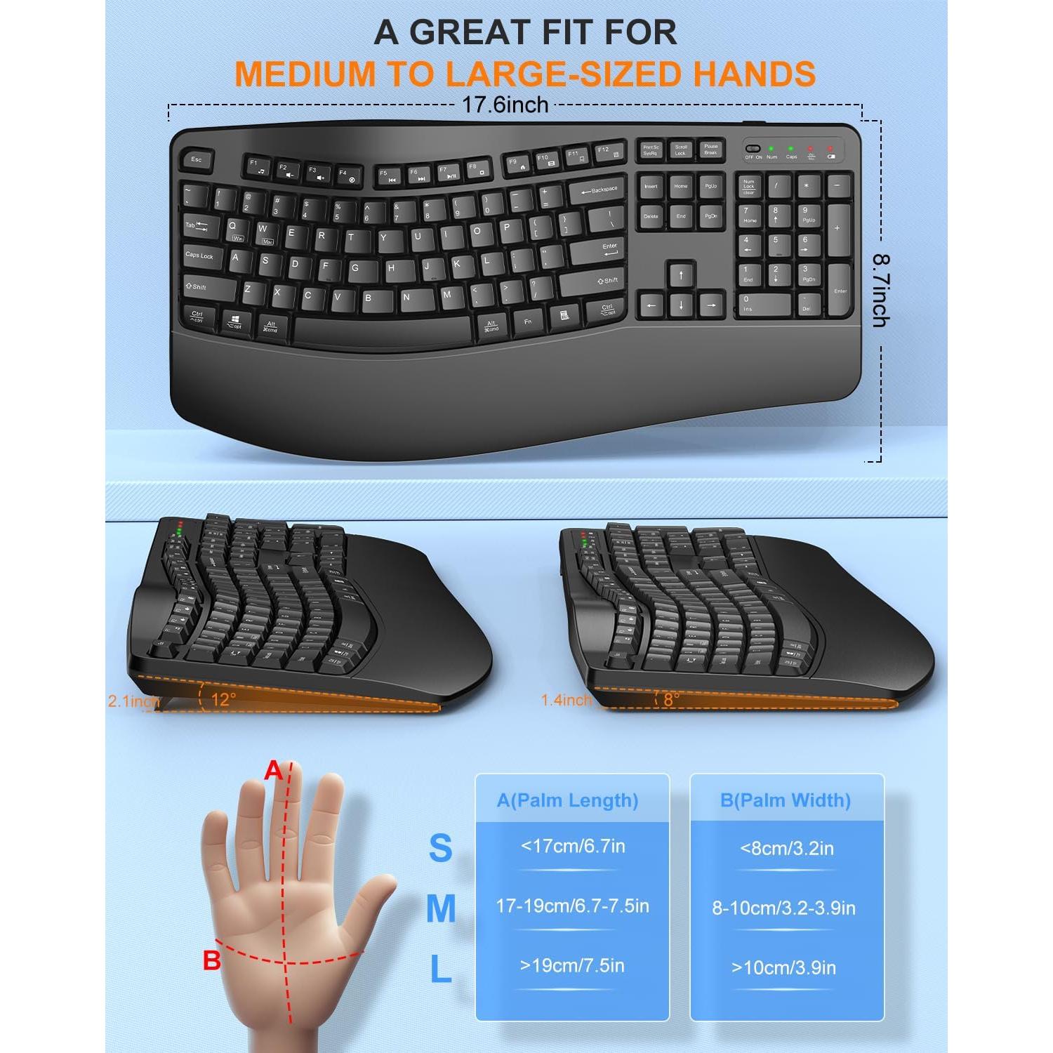 Teclado Inalámbrico Ergonómico EDJO K399 para Manos Grandes