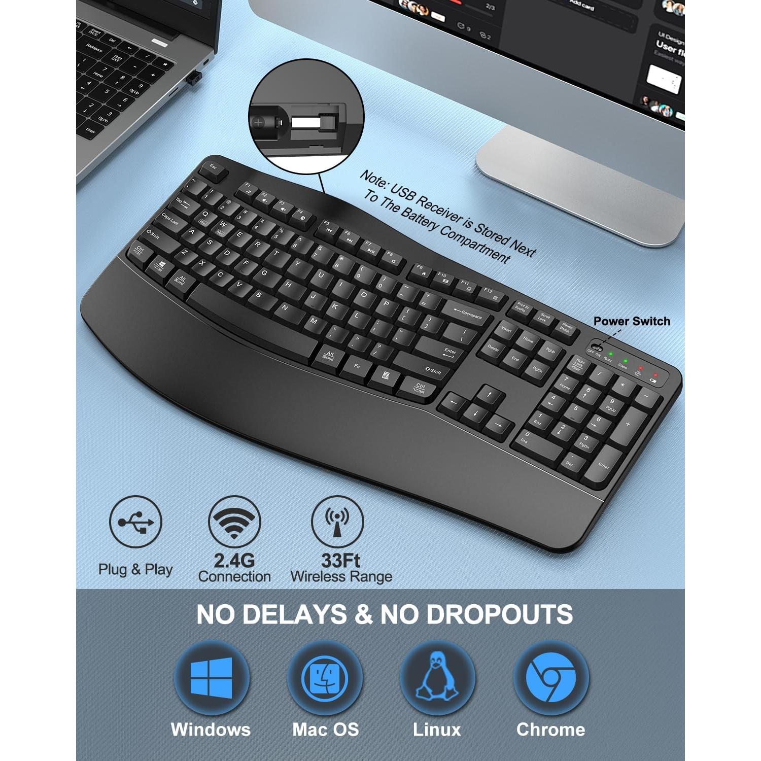 Teclado Inalámbrico Ergonómico EDJO K399 para Manos Grandes