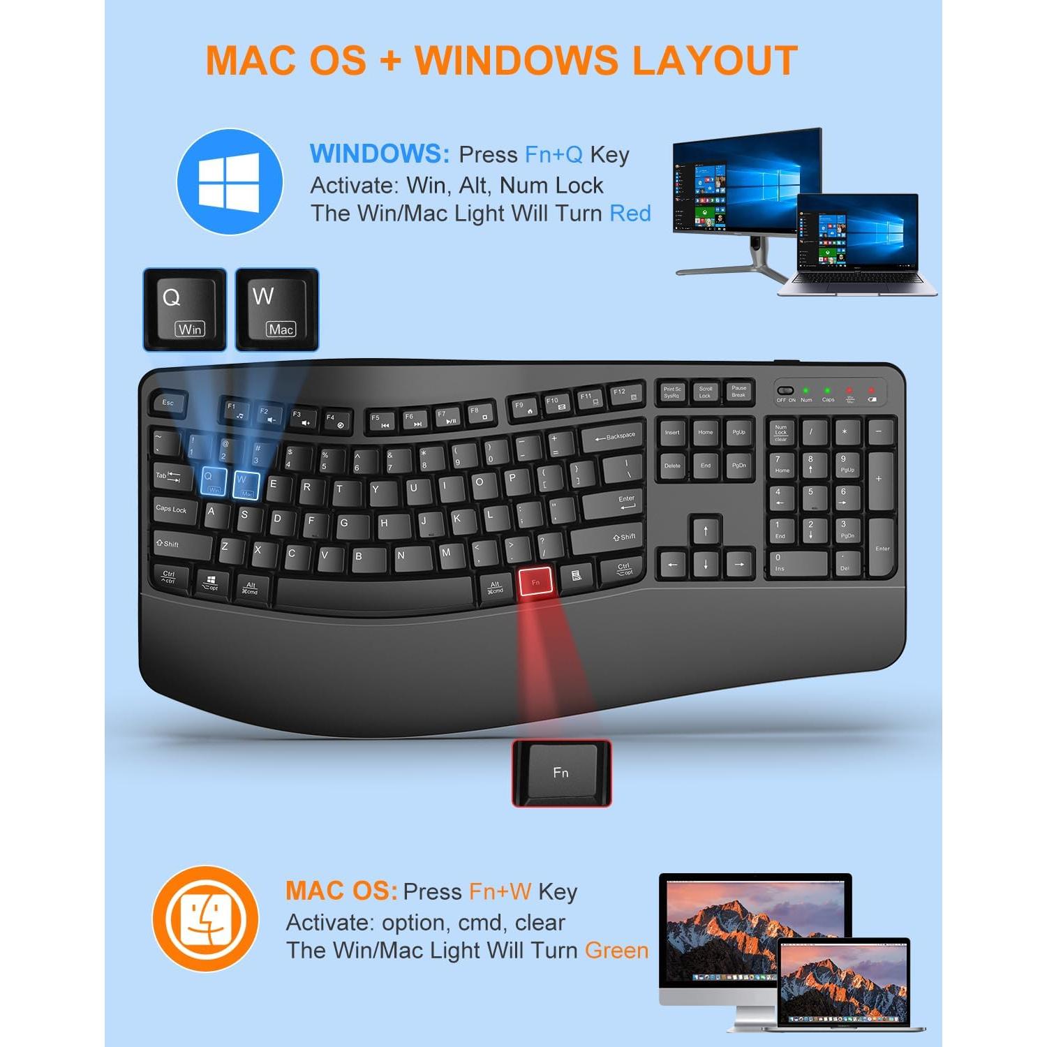 Teclado Inalámbrico Ergonómico EDJO K399 para Manos Grandes