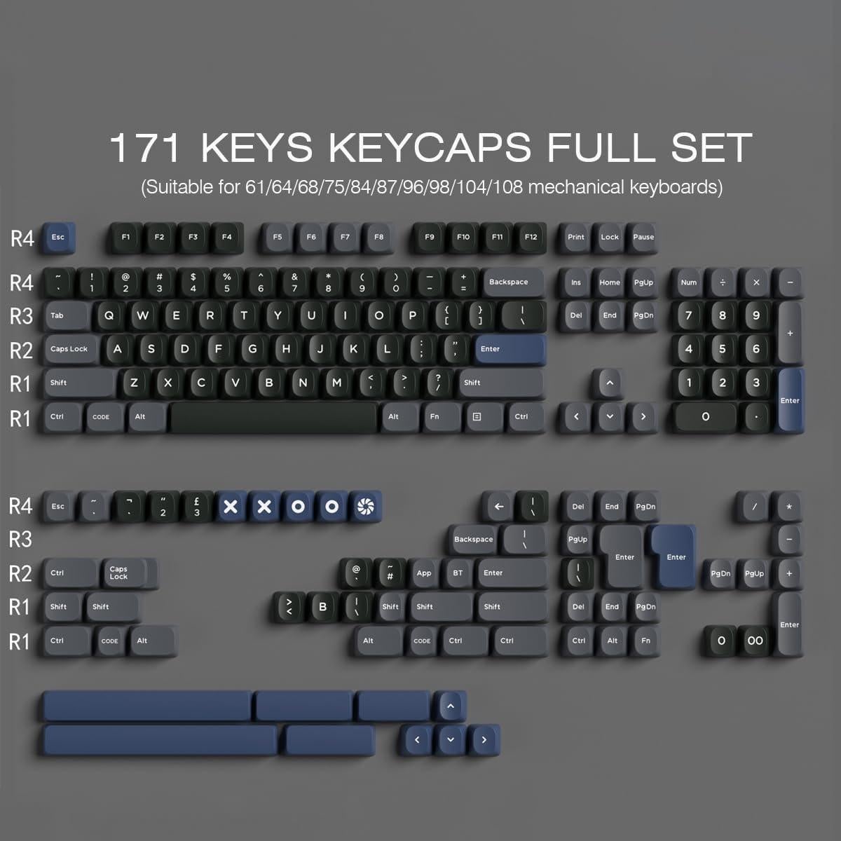 Conjunto de Teclas PBT 172 Unidades Hyekit YMK para Teclado Mecánico