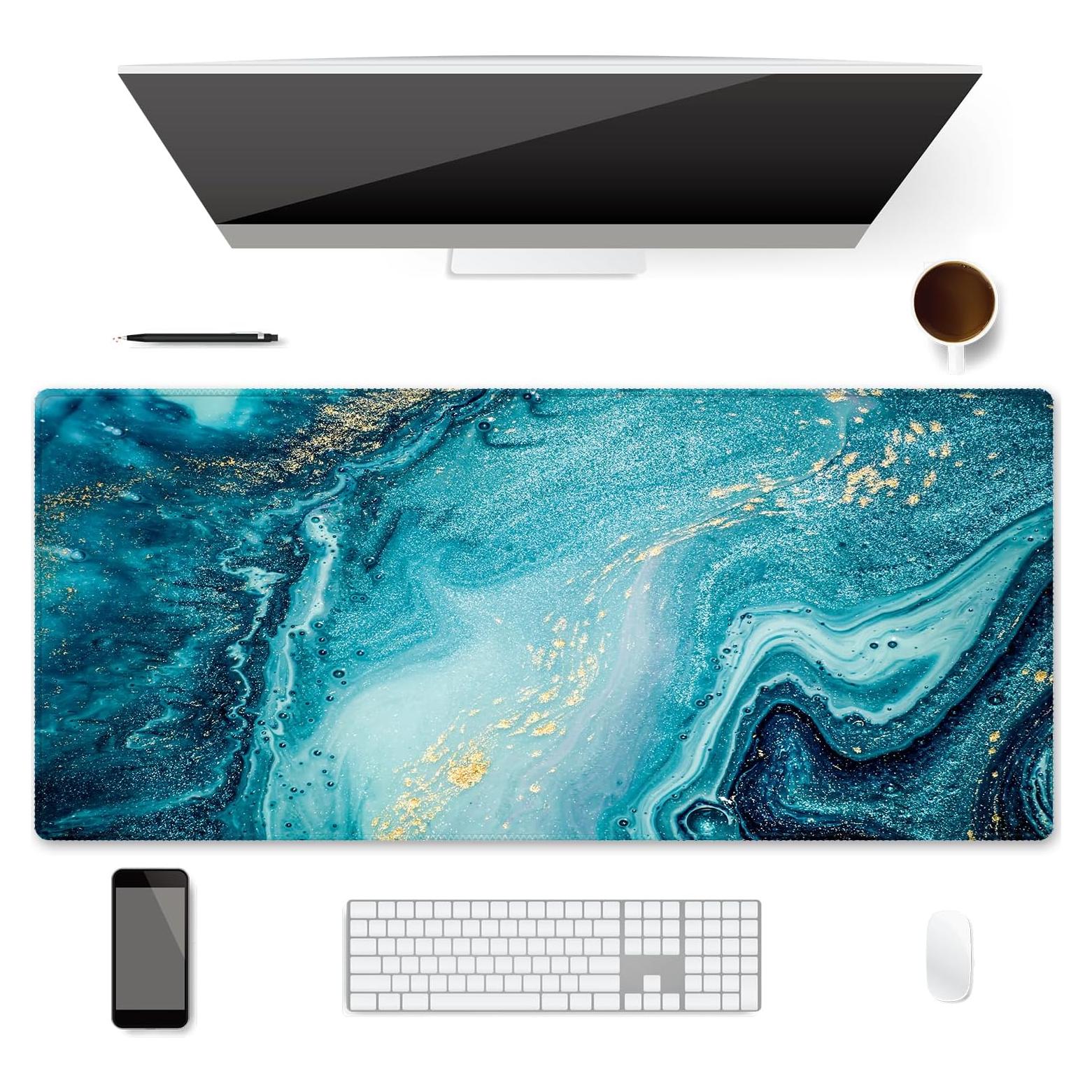 Alfombrilla de Ratón iDonzon XXL 90x40 cm Antideslizante Mármol Azul