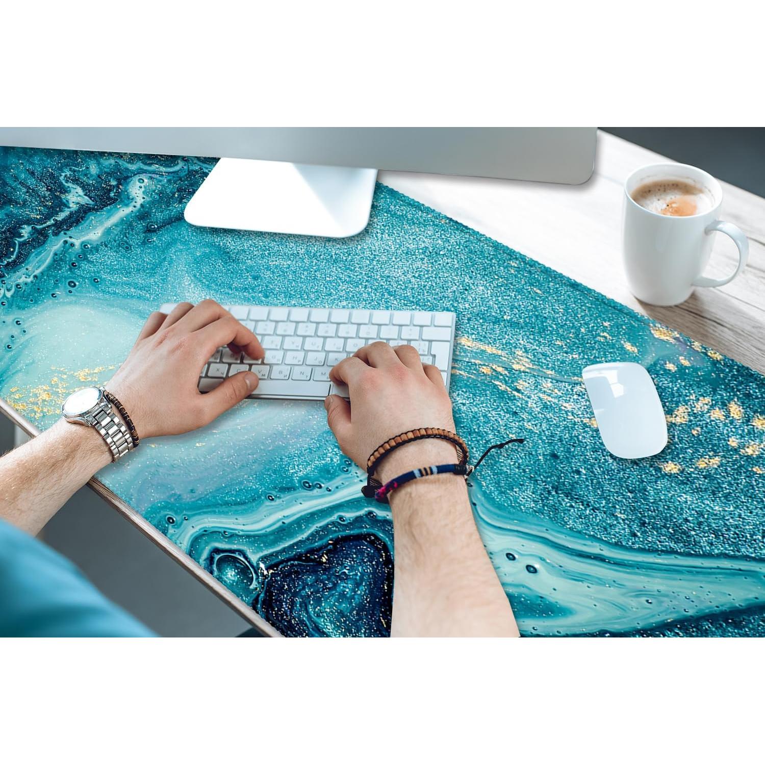 Alfombrilla de Ratón iDonzon XXL 90x40 cm Antideslizante Mármol Azul