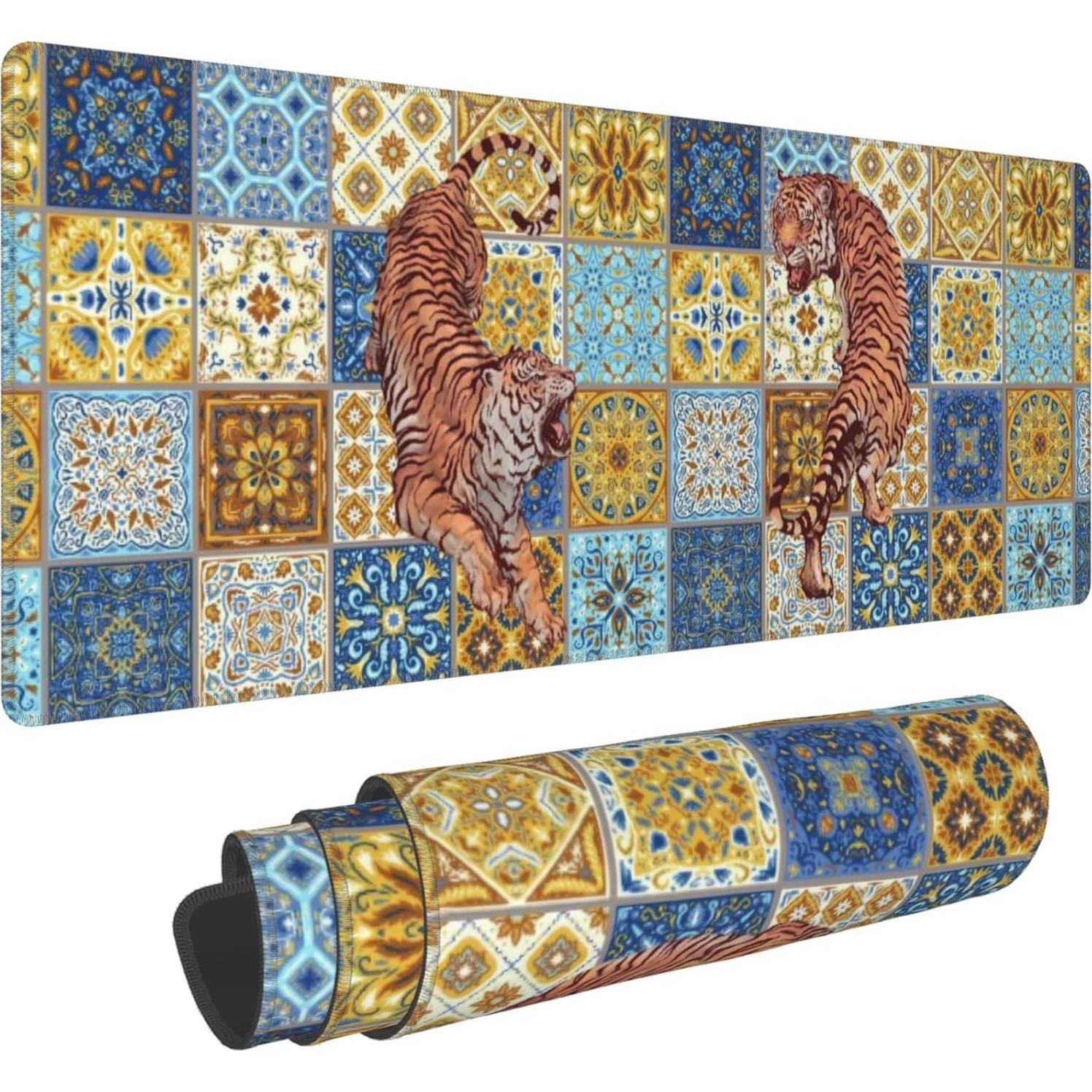 Alfombrilla de Ratón Grande ZPPTZNDTT Tigre Azulejos 80x30cm