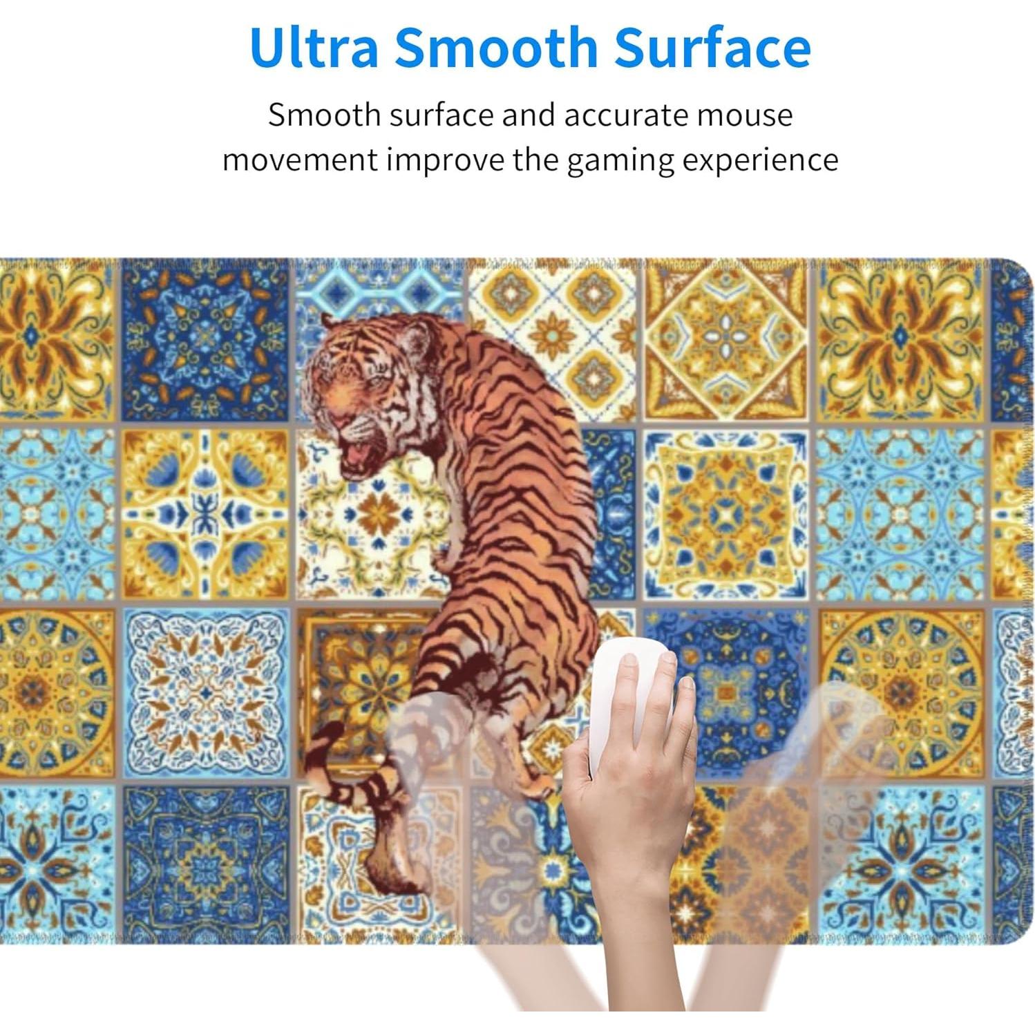 Alfombrilla de Ratón Grande ZPPTZNDTT Tigre Azulejos 80x30cm