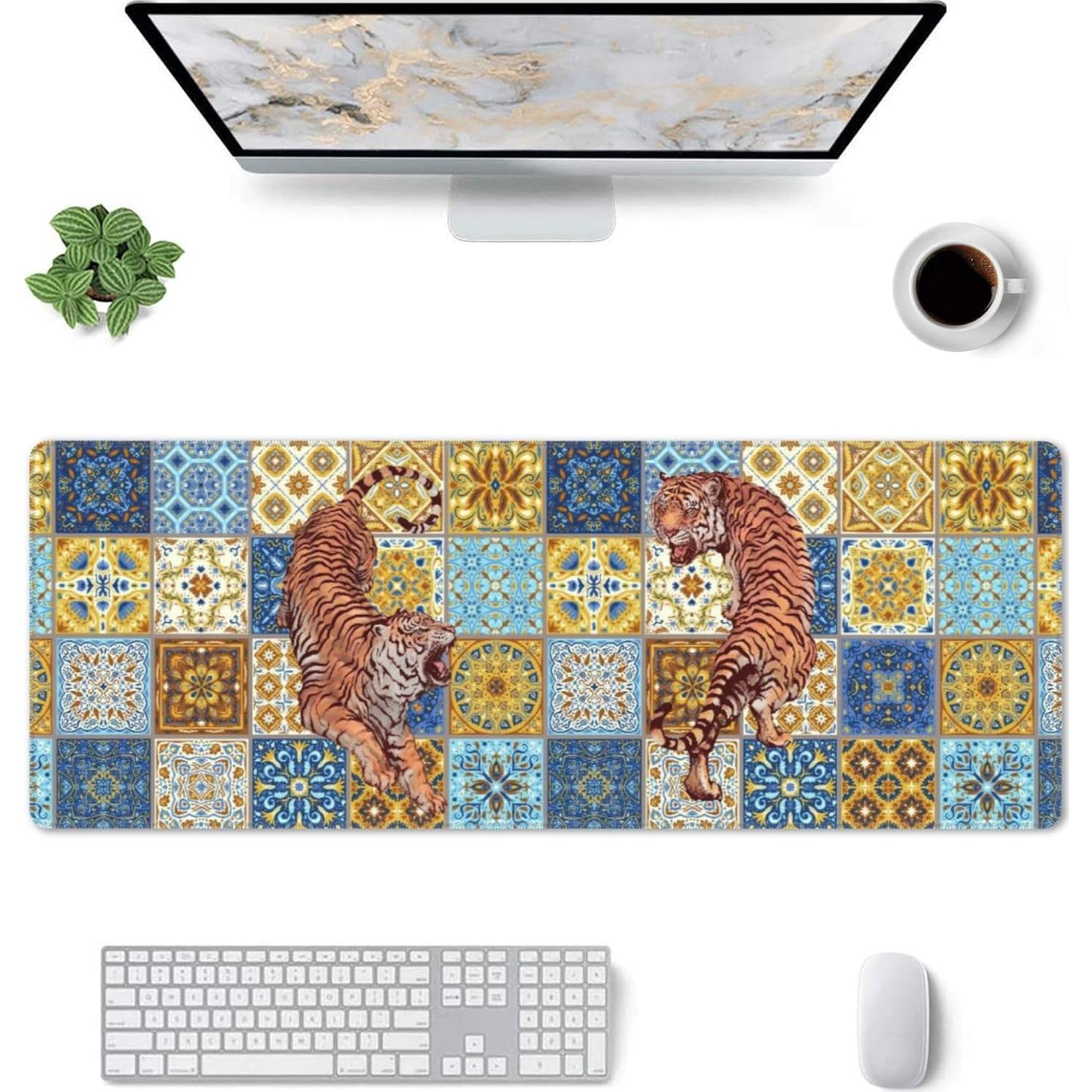 Alfombrilla de Ratón Grande ZPPTZNDTT Tigre Azulejos 80x30cm