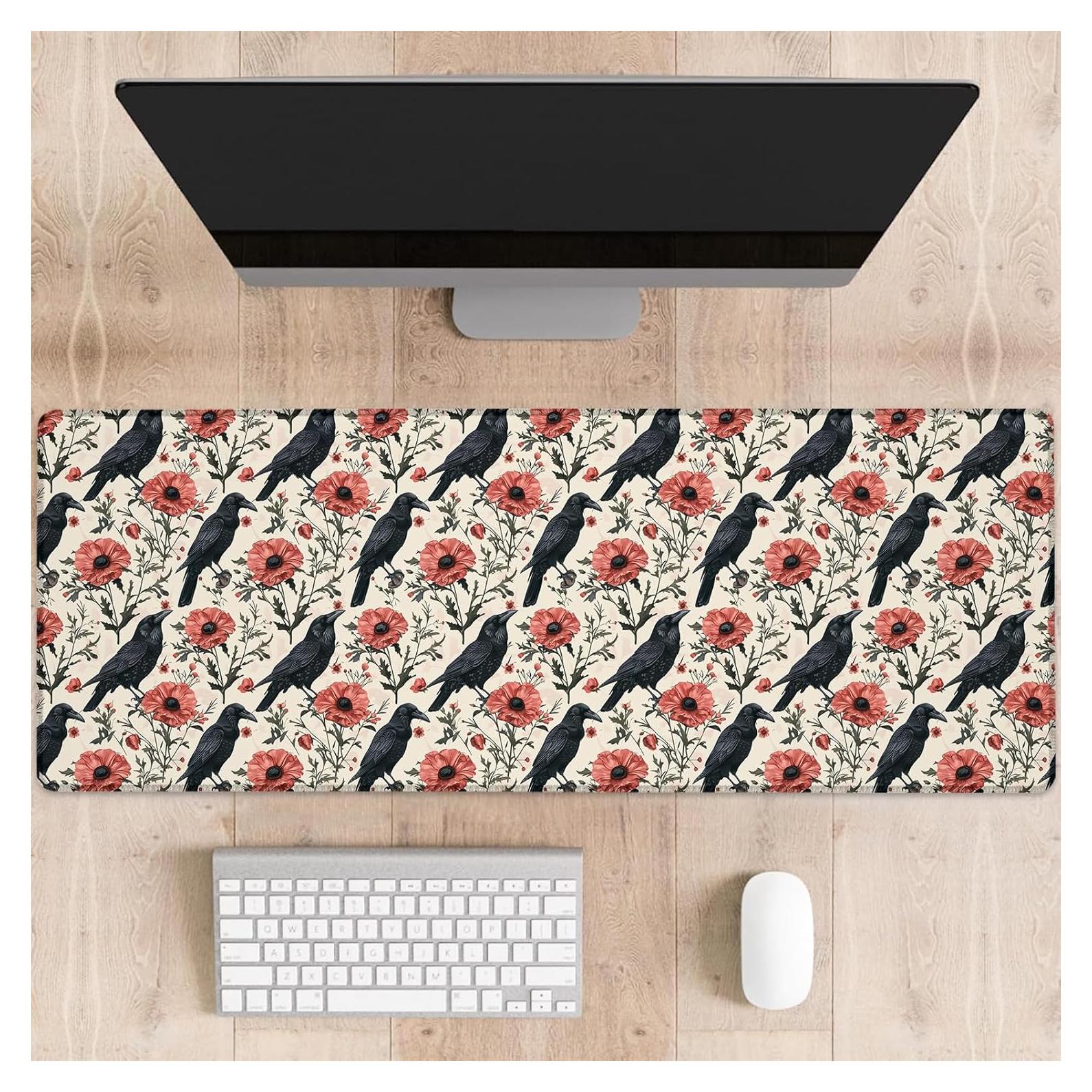 Alfombrilla de Ratón Grande Dhakalrlde Cuervo Floral 80x30cm