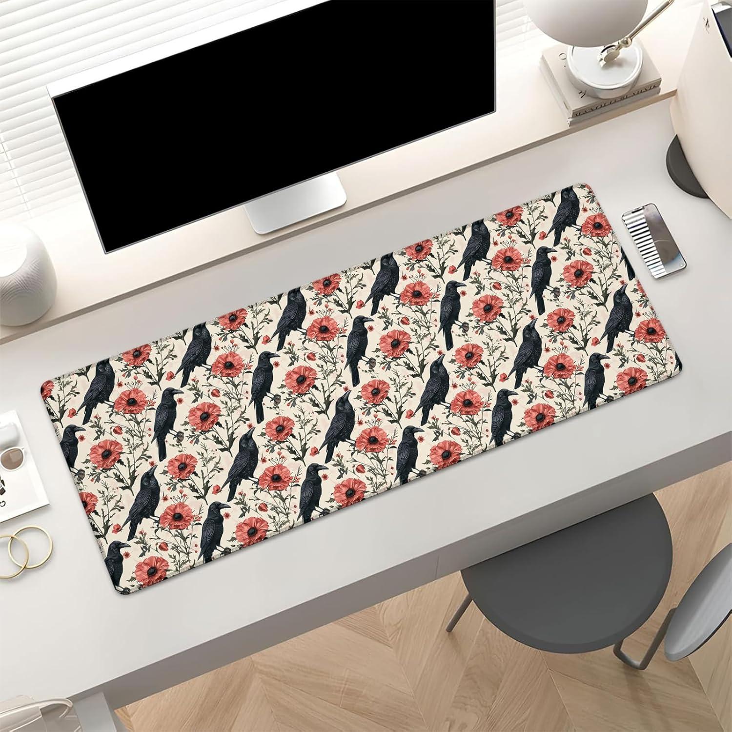 Alfombrilla de Ratón Grande Dhakalrlde Cuervo Floral 80x30cm