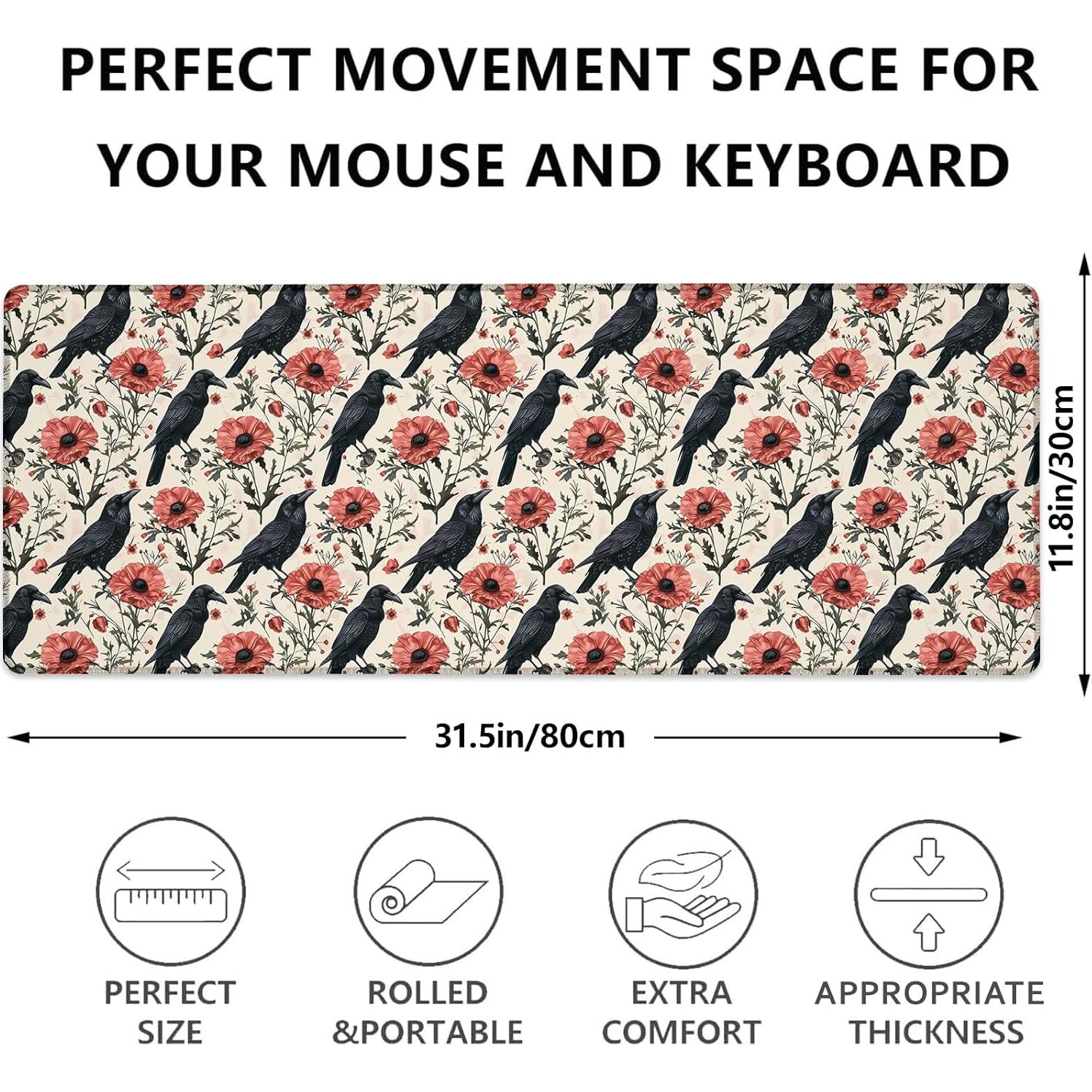 Alfombrilla de Ratón Grande Dhakalrlde Cuervo Floral 80x30cm
