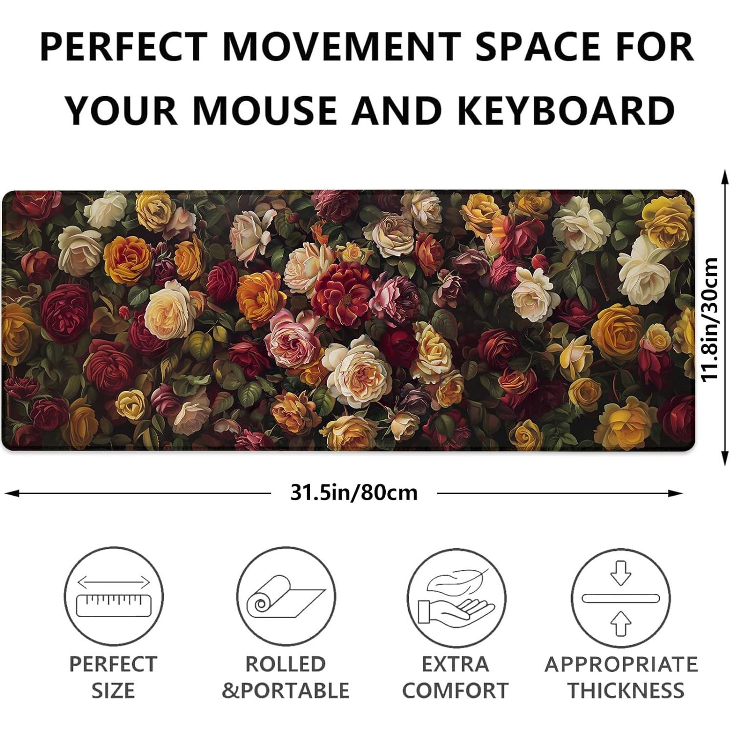 Alfombrilla de Ratón Grande Dhakalrlde Floral 80x30cm Antideslizante