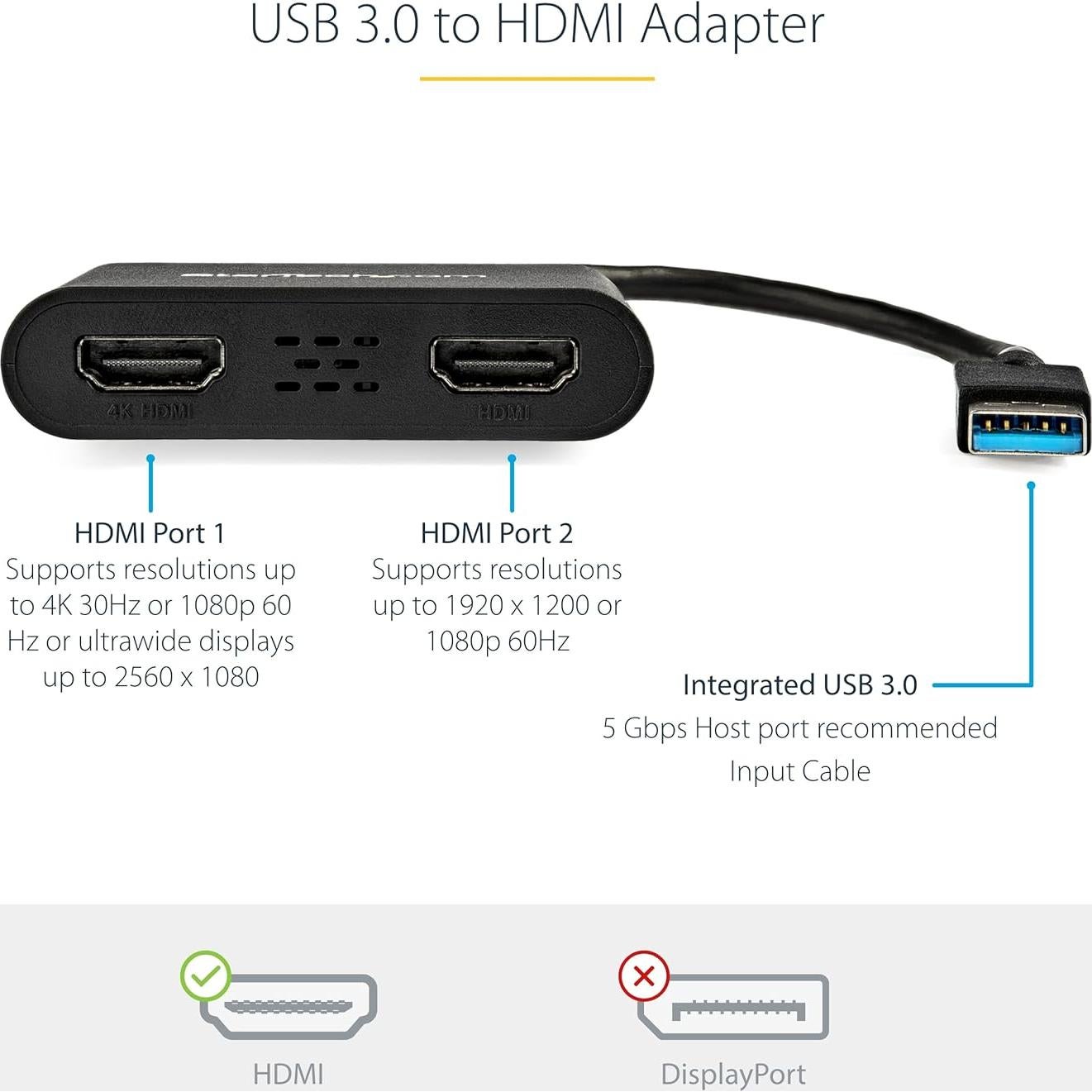 Adaptador USB 3.0 a Doble HDMI StarTech 4K 30Hz Windows