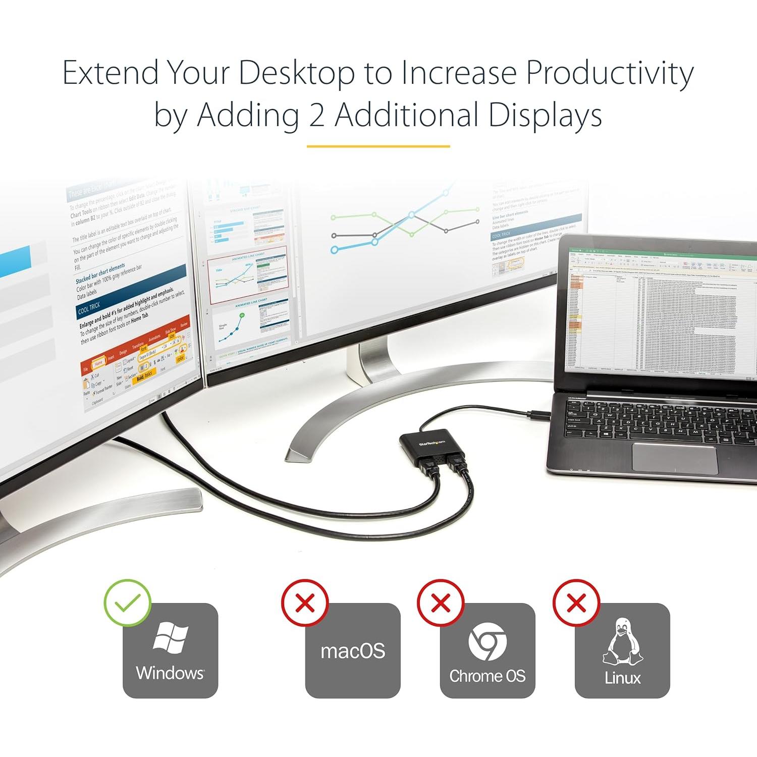 Adaptador USB 3.0 a Doble HDMI StarTech 4K 30Hz Windows