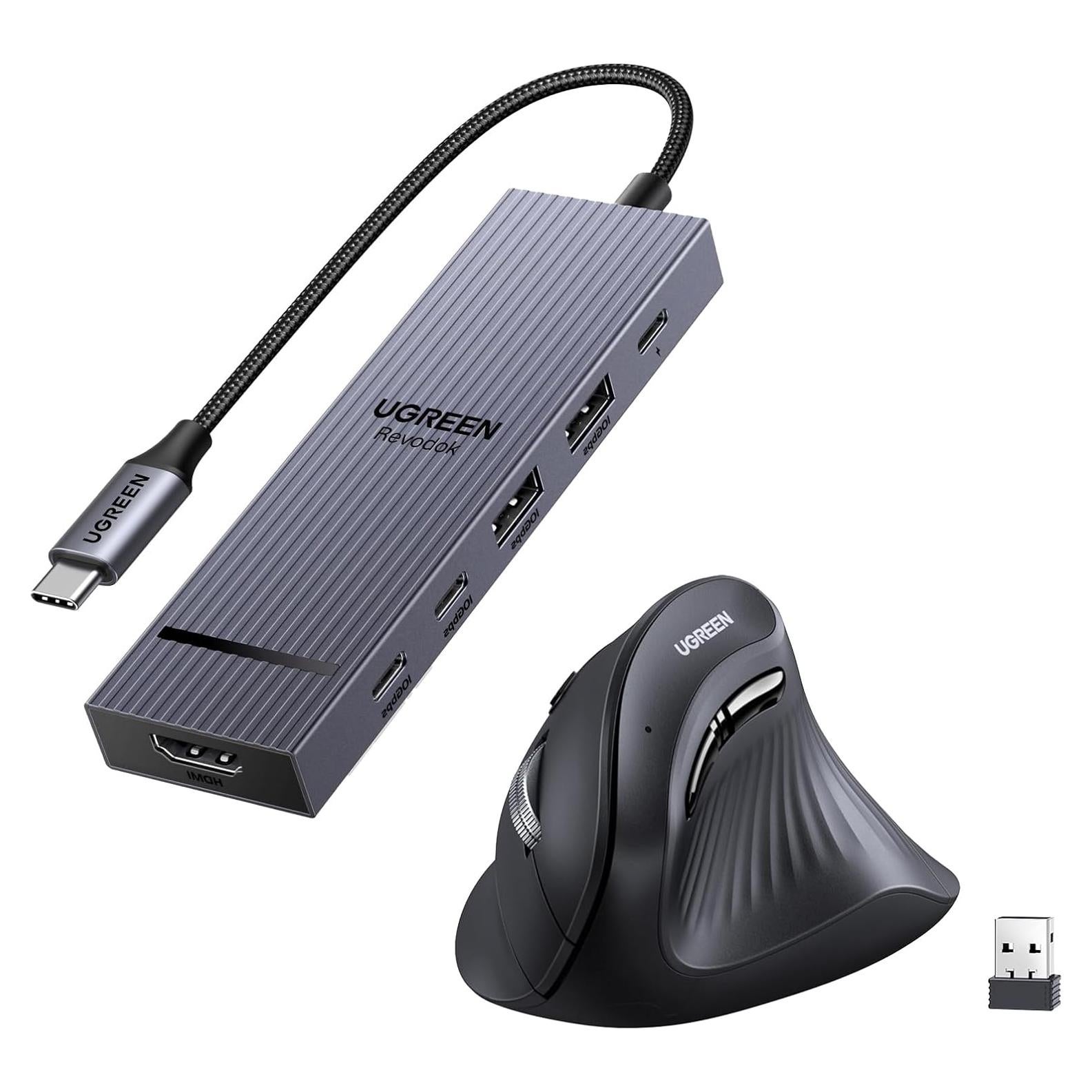Hub USB-C 6 en 1 UGREEN con Ratón Ergonómico Inalámbrico