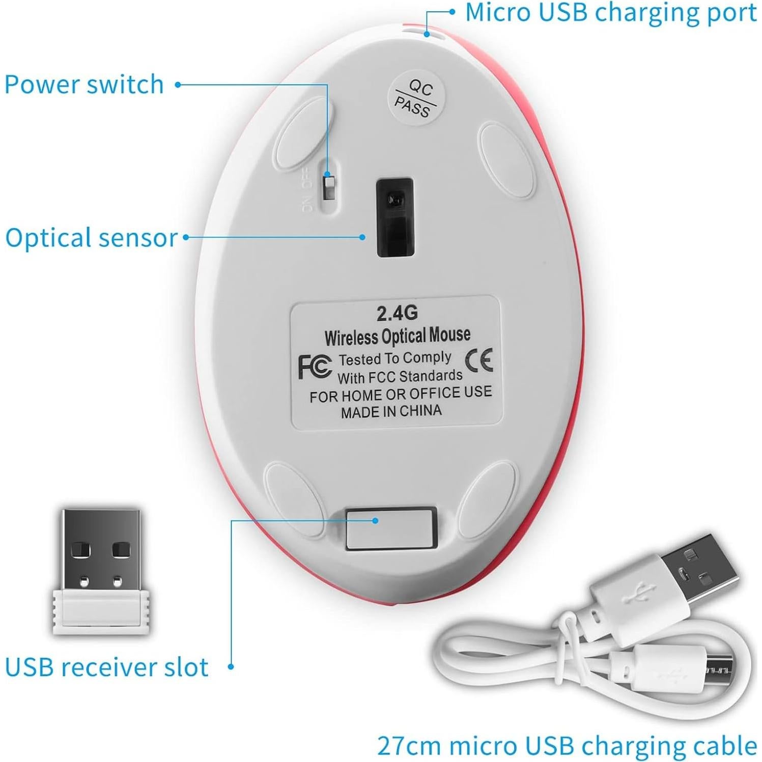 Mouse Inalámbrico Ergonómico Super Space Rosa 1600 DPI