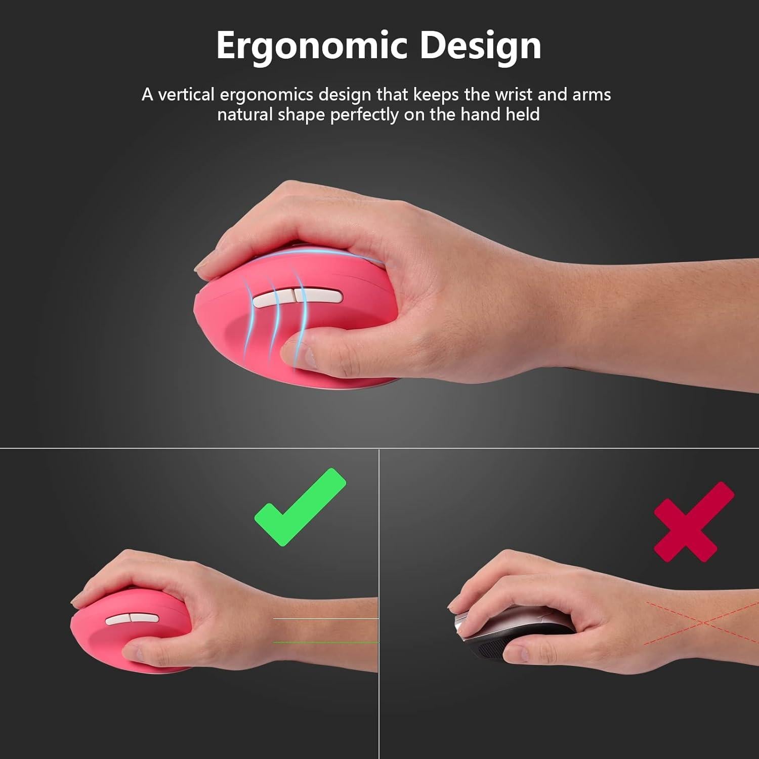 Mouse Inalámbrico Ergonómico Super Space Rosa 1600 DPI