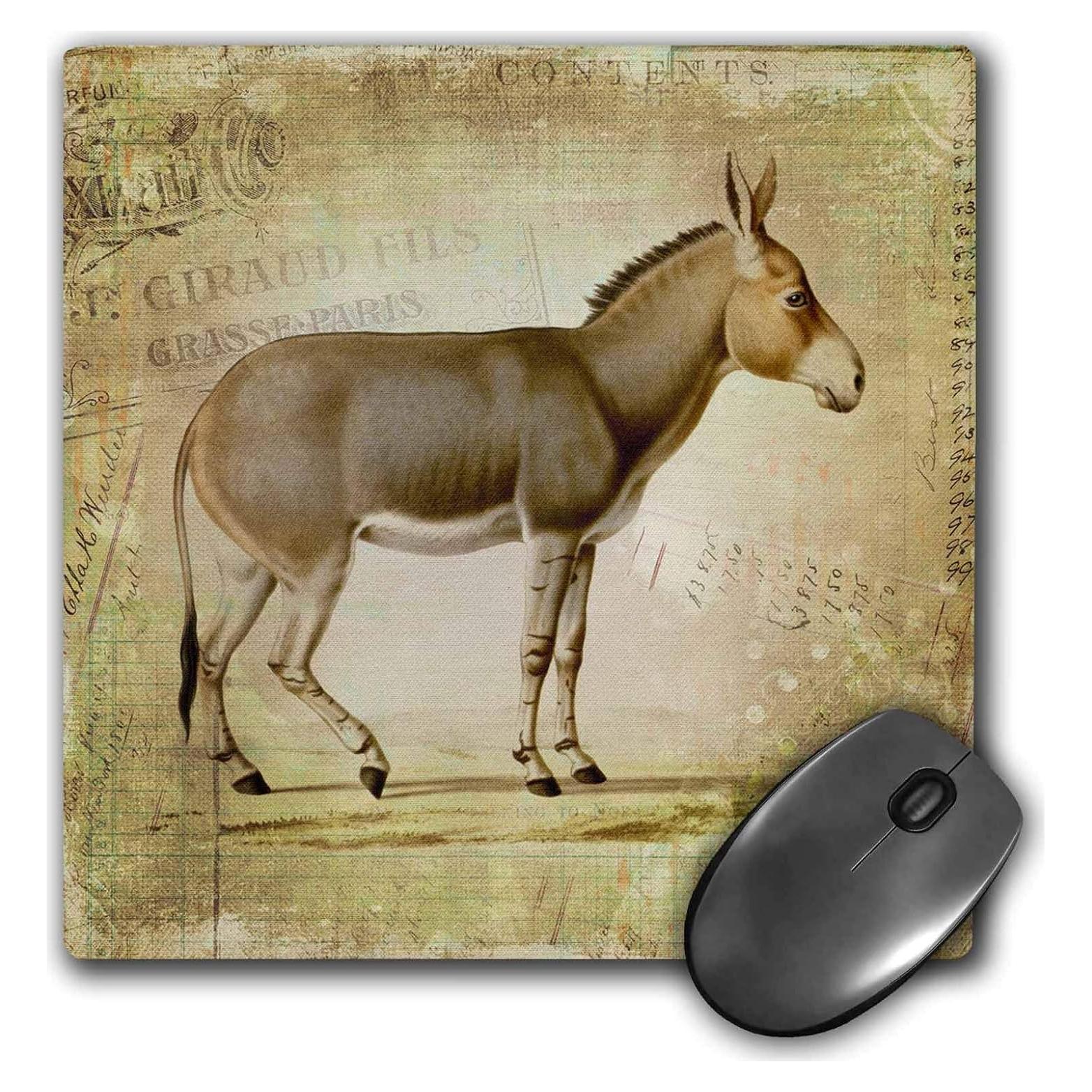 Mousepad 3dRose Vintage Burro 20.32x20.32cm Goma Reciclada