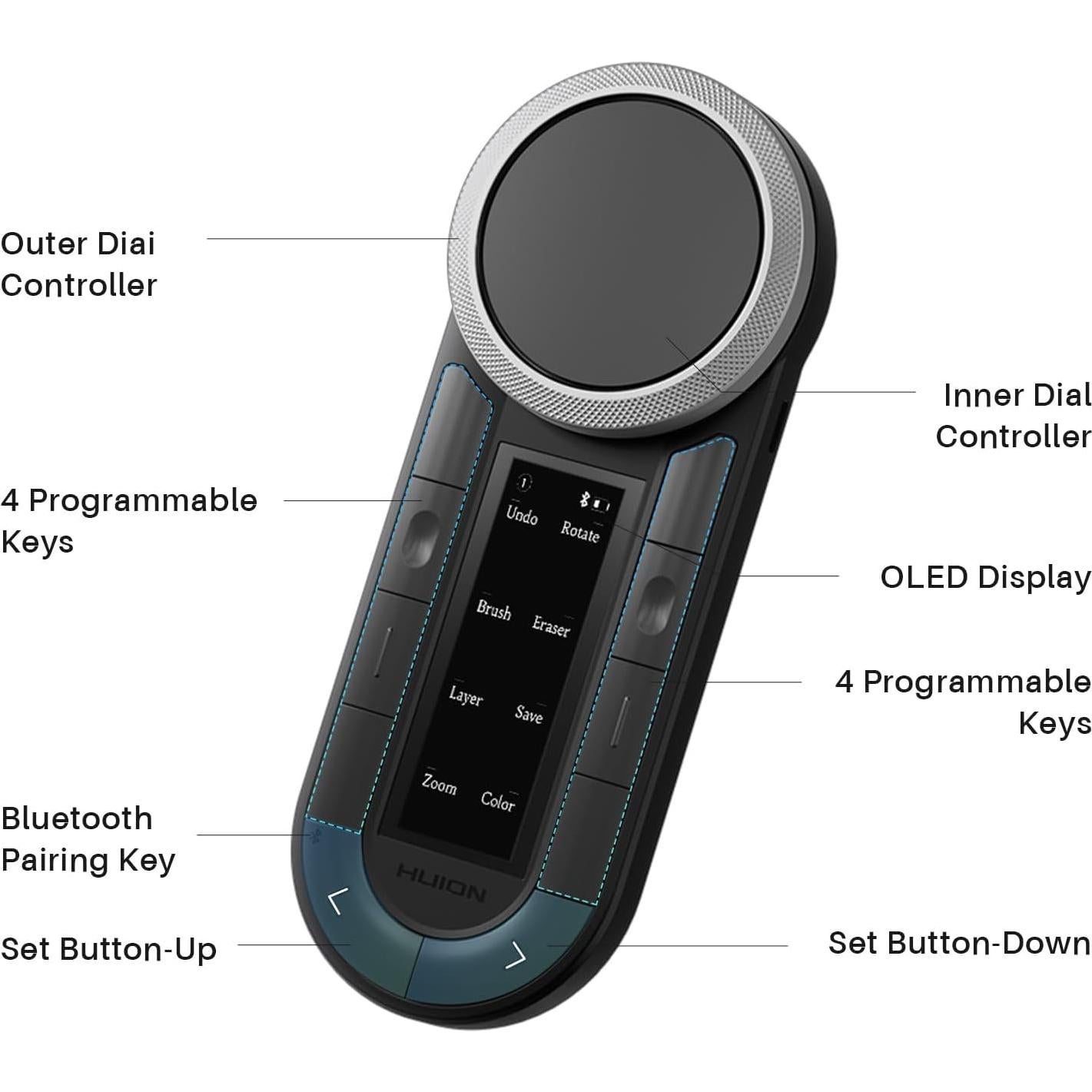 Teclado Programable Huion K40 Bluetooth Doble con Diales