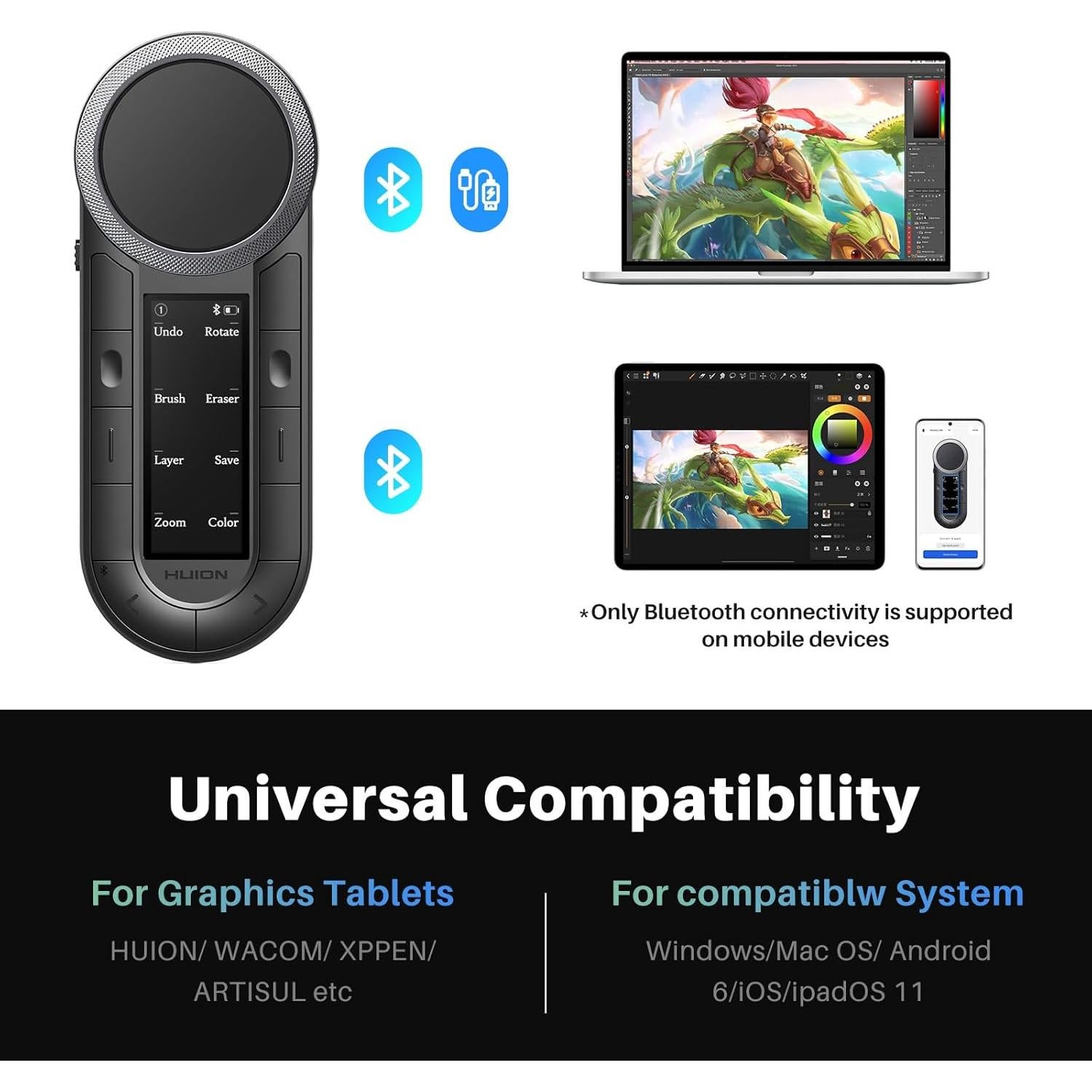 Teclado Programable Huion K40 Bluetooth Doble con Diales