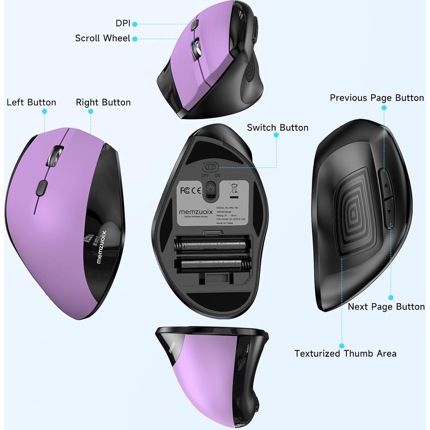 Ratón Inalámbrico Vertical Ergonómico Memzuoix WM-791 - 3 Niveles DPI