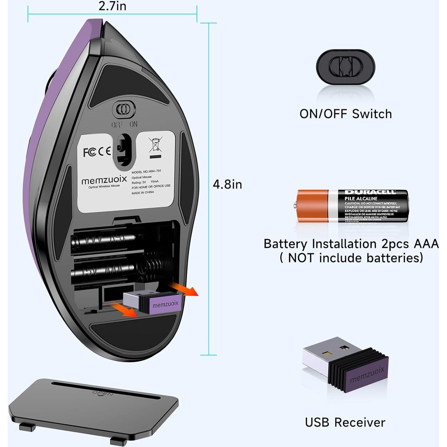 Ratón Inalámbrico Vertical Ergonómico Memzuoix WM-791 - 3 Niveles DPI