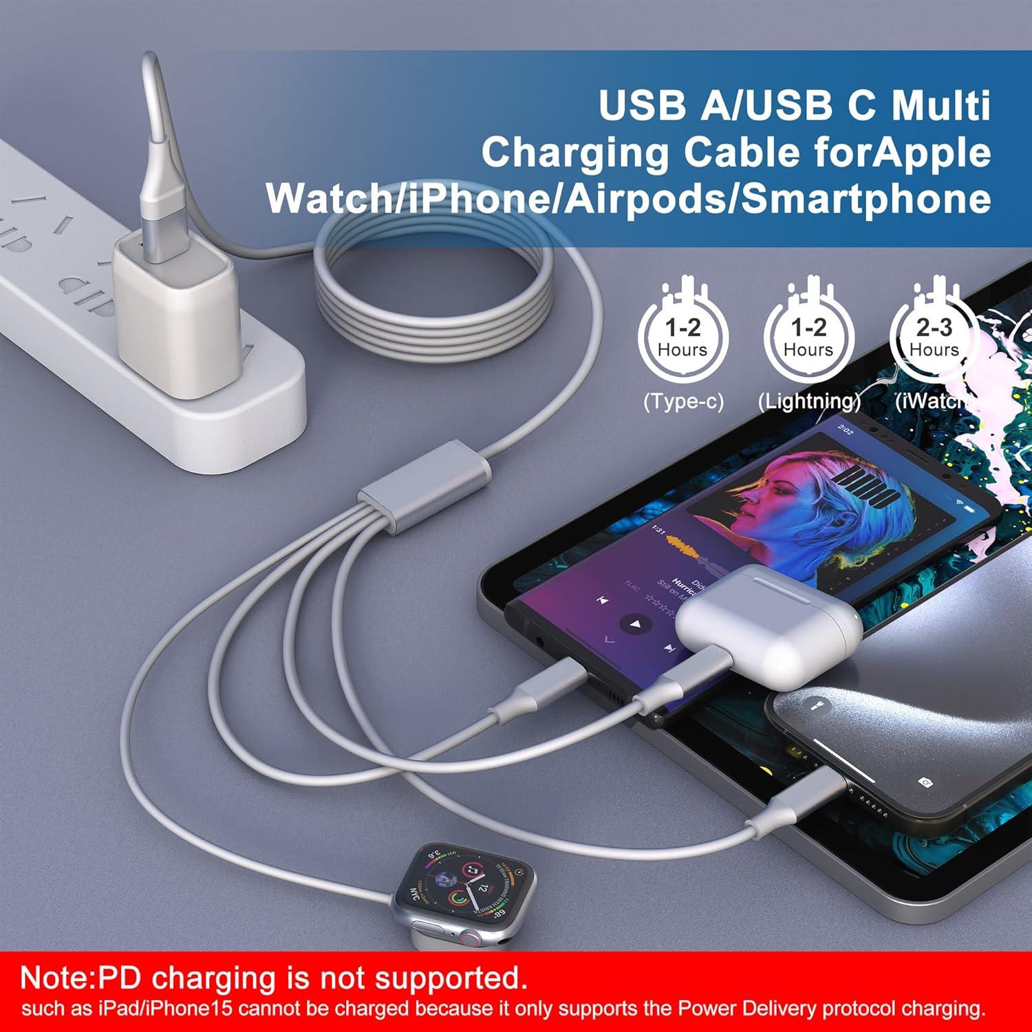 Cable de Carga 4 en 2 para iPhone y Apple Watch - 1.8m