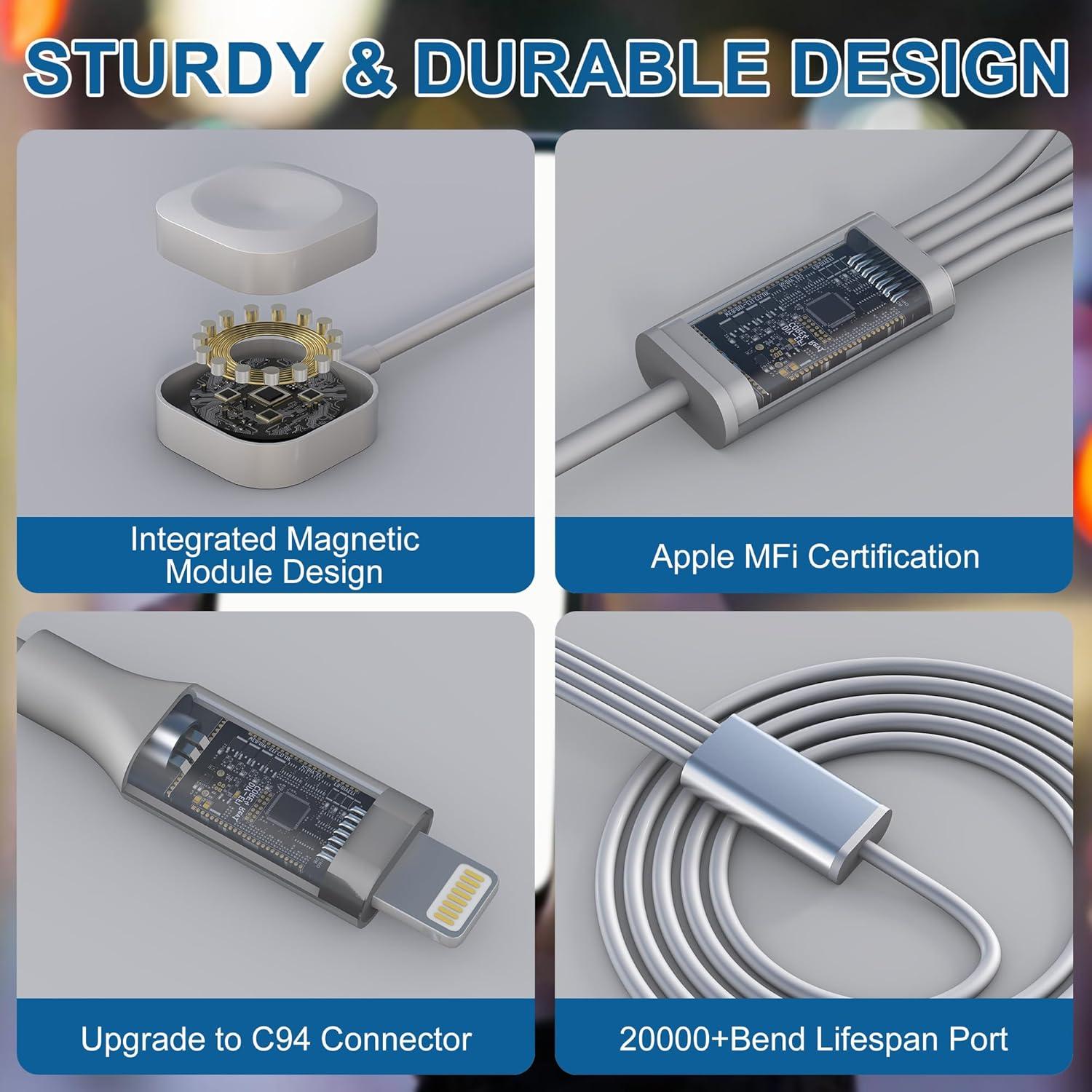 Cable de Carga 4 en 2 para iPhone y Apple Watch - 1.8m