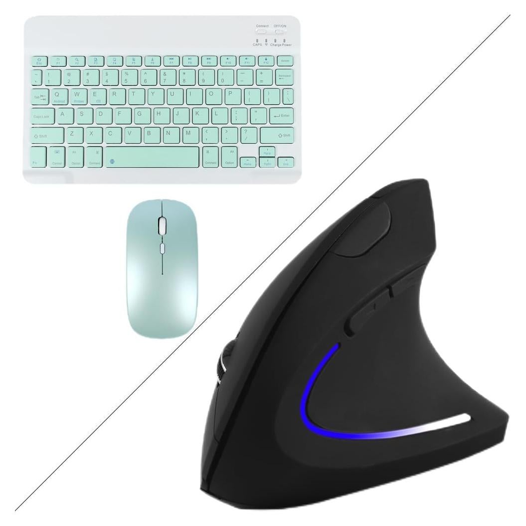Conjunto Teclado y Ratón Bluetooth Ergonómico Recargable Verde
