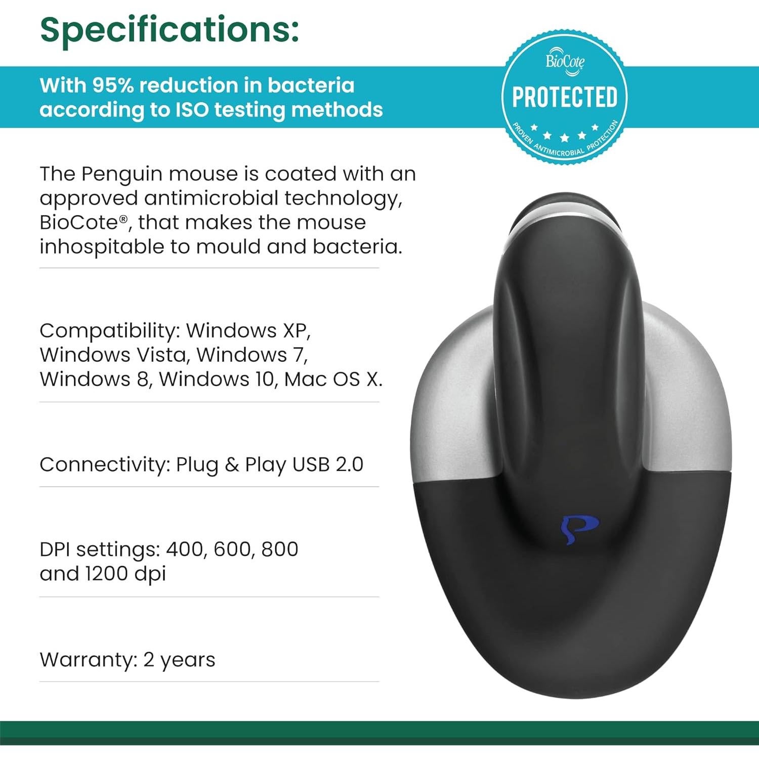 Ratón Ergonómico Inalámbrico Posturite Penguin Mediano