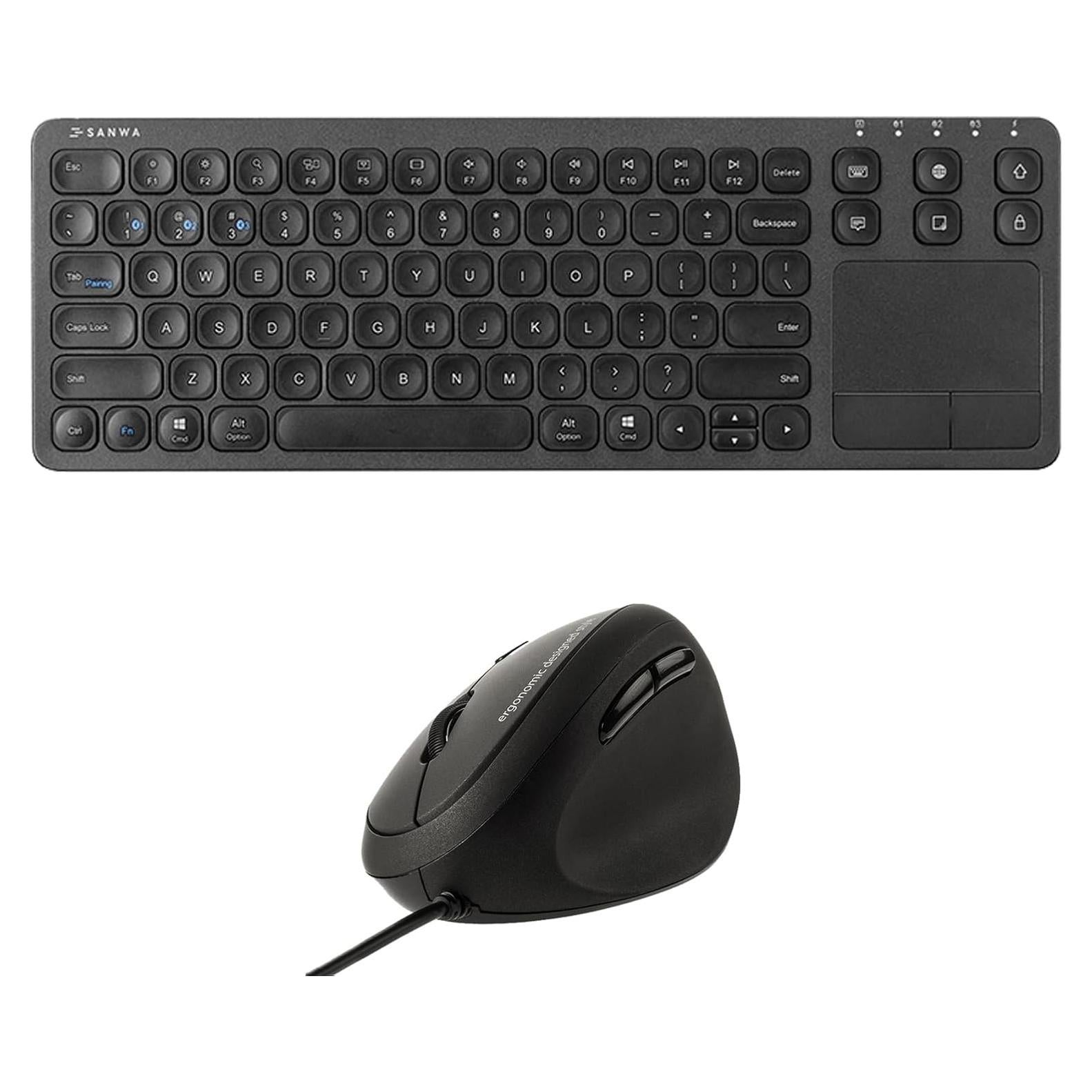 Teclado Bluetooth Multi Dispositivo SANWA con Touchpad y Ratón Ergonómico Vertical