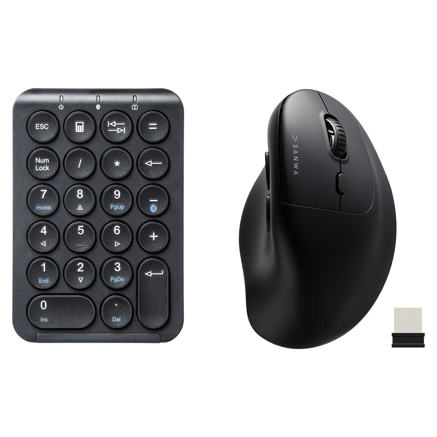 SANWA Ratón Vertical Ergonómico Inalámbrico + Teclado Numérico Bluetooth