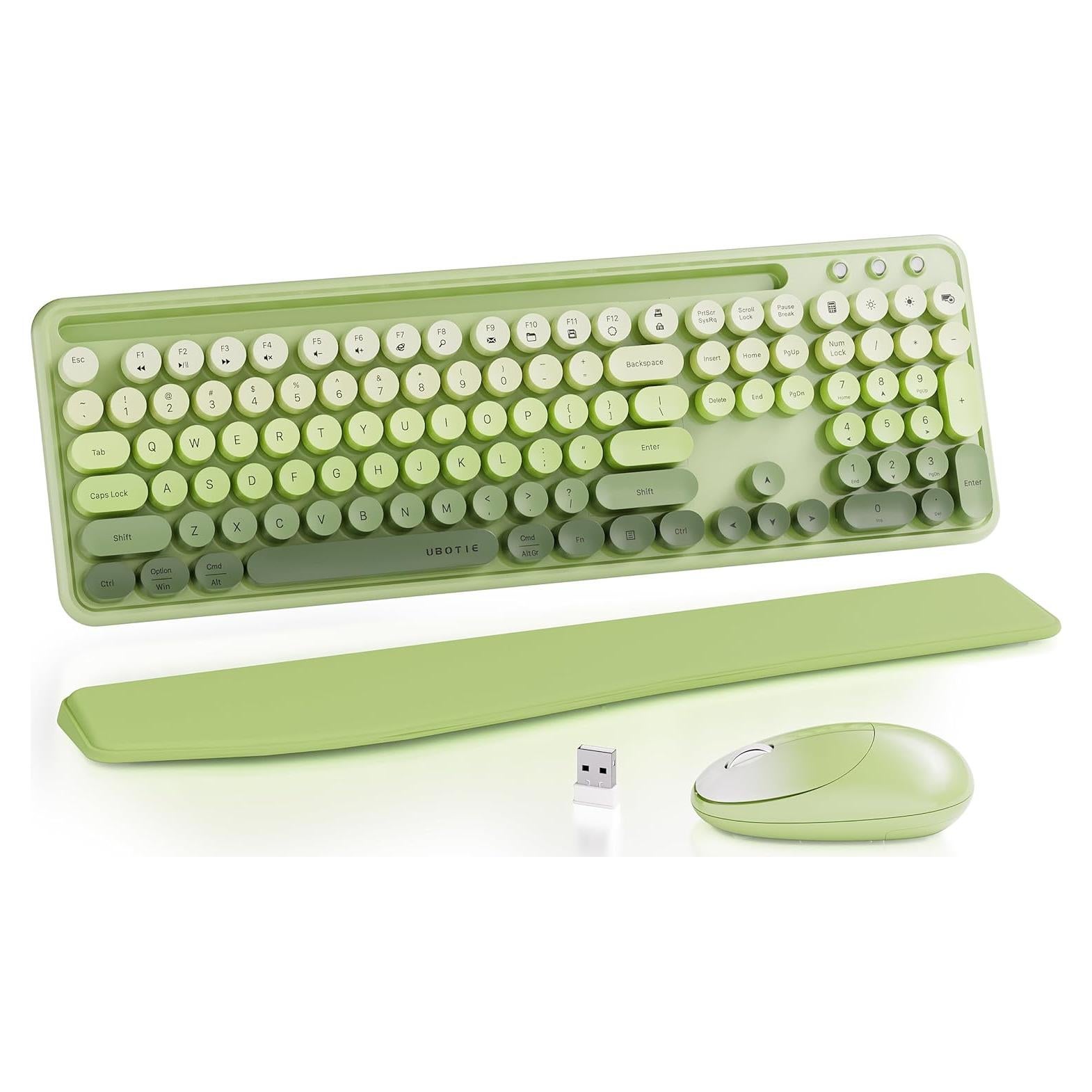 Combo Teclado y Ratón Inalámbrico UBOTIE Verde con Soporte