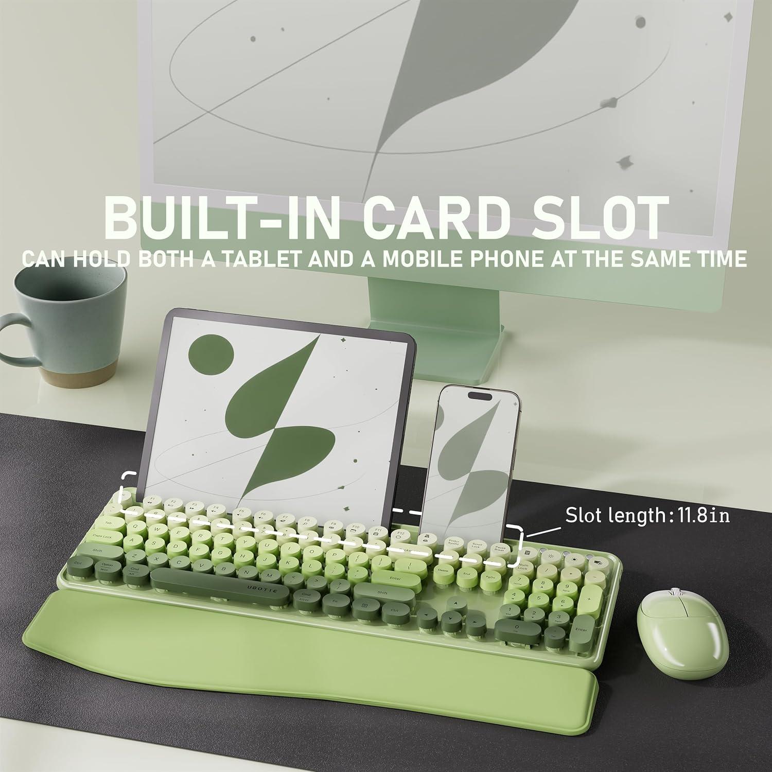 Combo Teclado y Ratón Inalámbrico UBOTIE Verde con Soporte