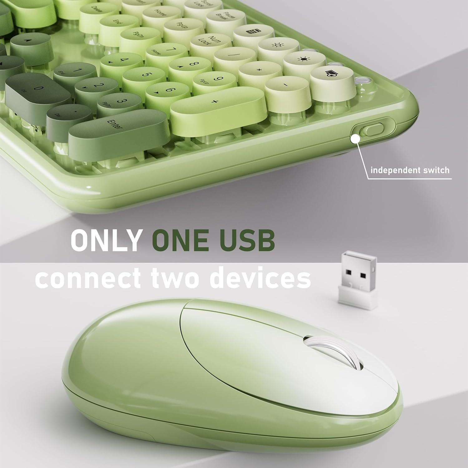 Combo Teclado y Ratón Inalámbrico UBOTIE Verde con Soporte