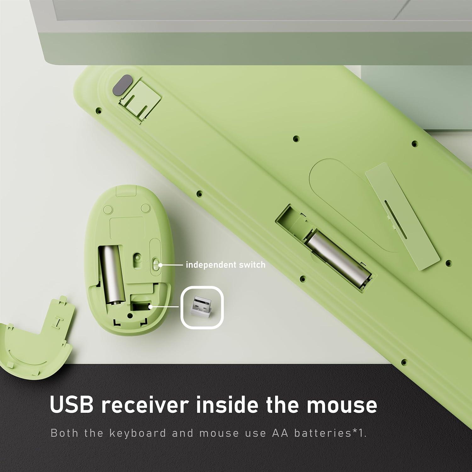 Combo Teclado y Ratón Inalámbrico UBOTIE Verde con Soporte