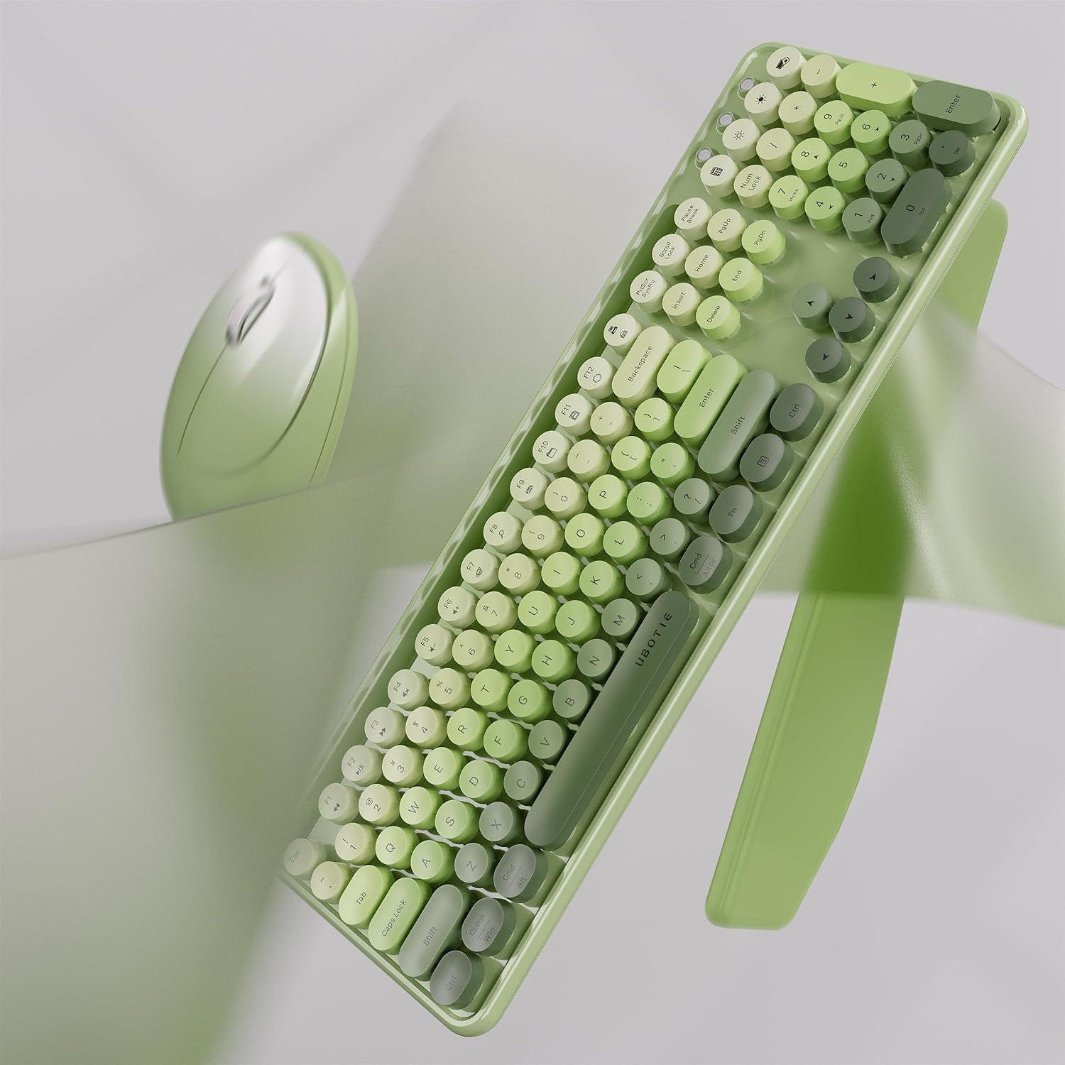 Combo Teclado y Ratón Inalámbrico UBOTIE Verde con Soporte