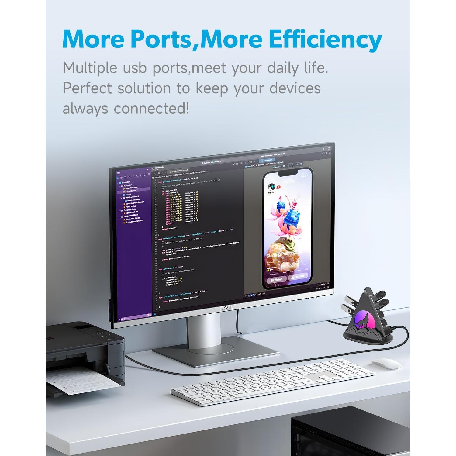 Hub USB 3.0 JoyReken de 7 Puertos con Luz RGB 0.61m