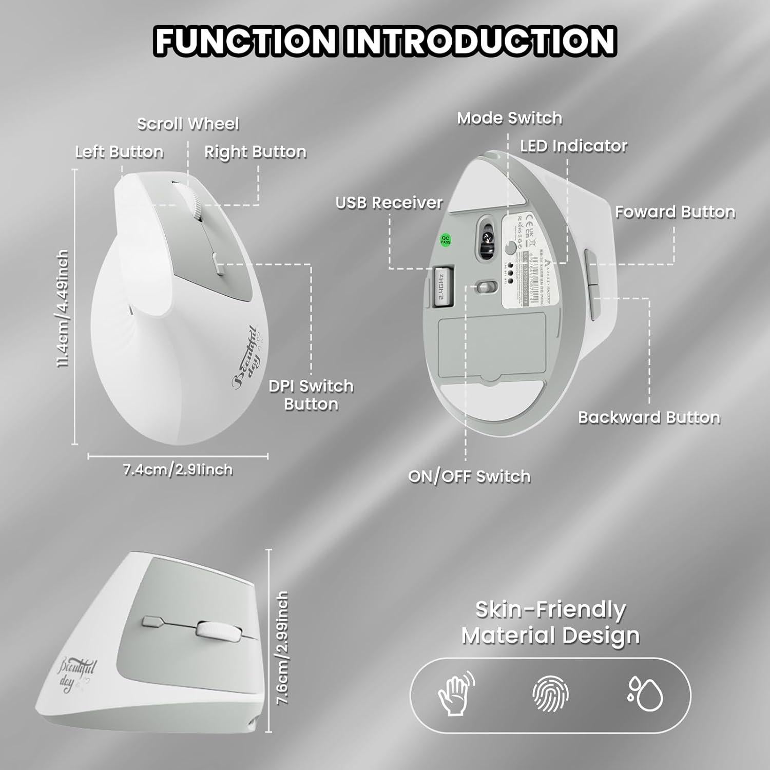 Ratón Inalámbrico A.JAZZ I300 Ergonómico Blanco 800/1200/1600 DPI