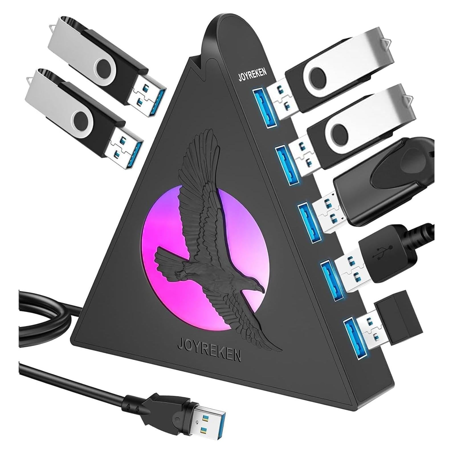 Hub USB 3.0 JoyReken de 7 Puertos con Luz RGB 0.61m