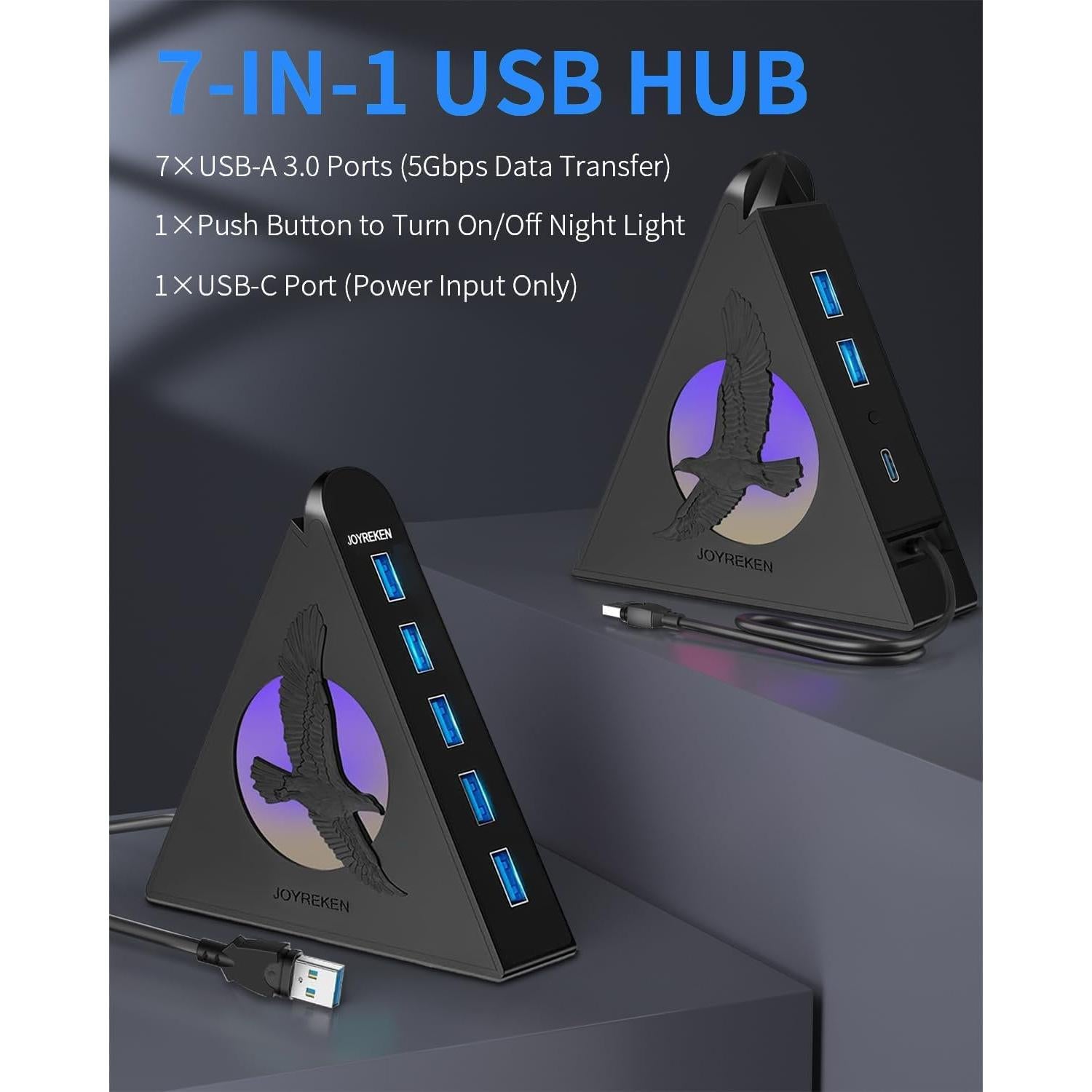 Hub USB 3.0 JoyReken de 7 Puertos con Luz RGB 0.61m