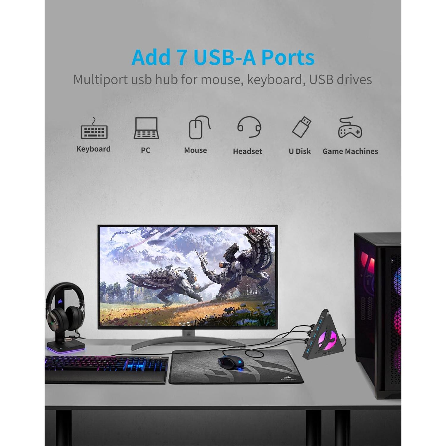 Hub USB 3.0 JoyReken de 7 Puertos con Luz RGB 0.61m