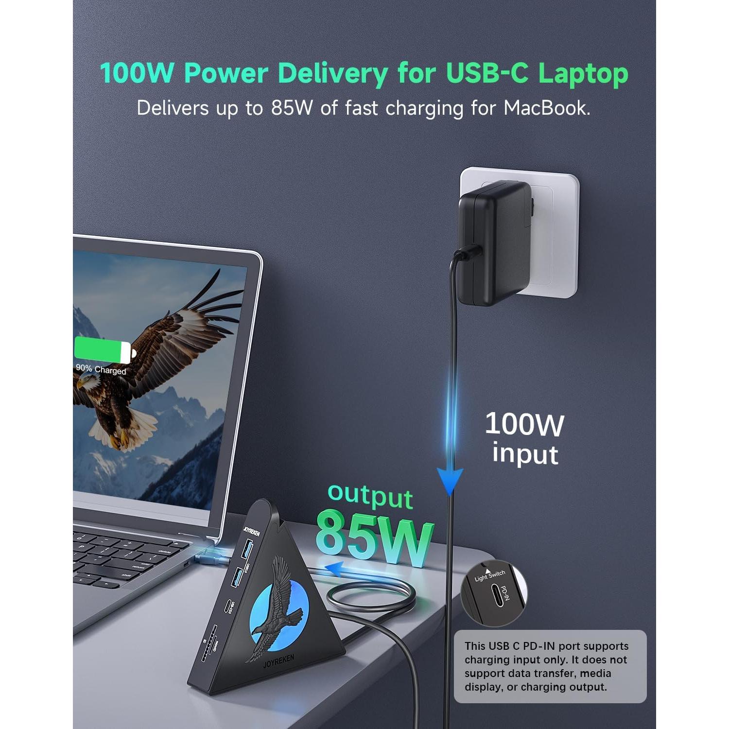 Hub USB-C 8-en-1 JoyReken con HDMI 4K, 100W PD, 5Gbps