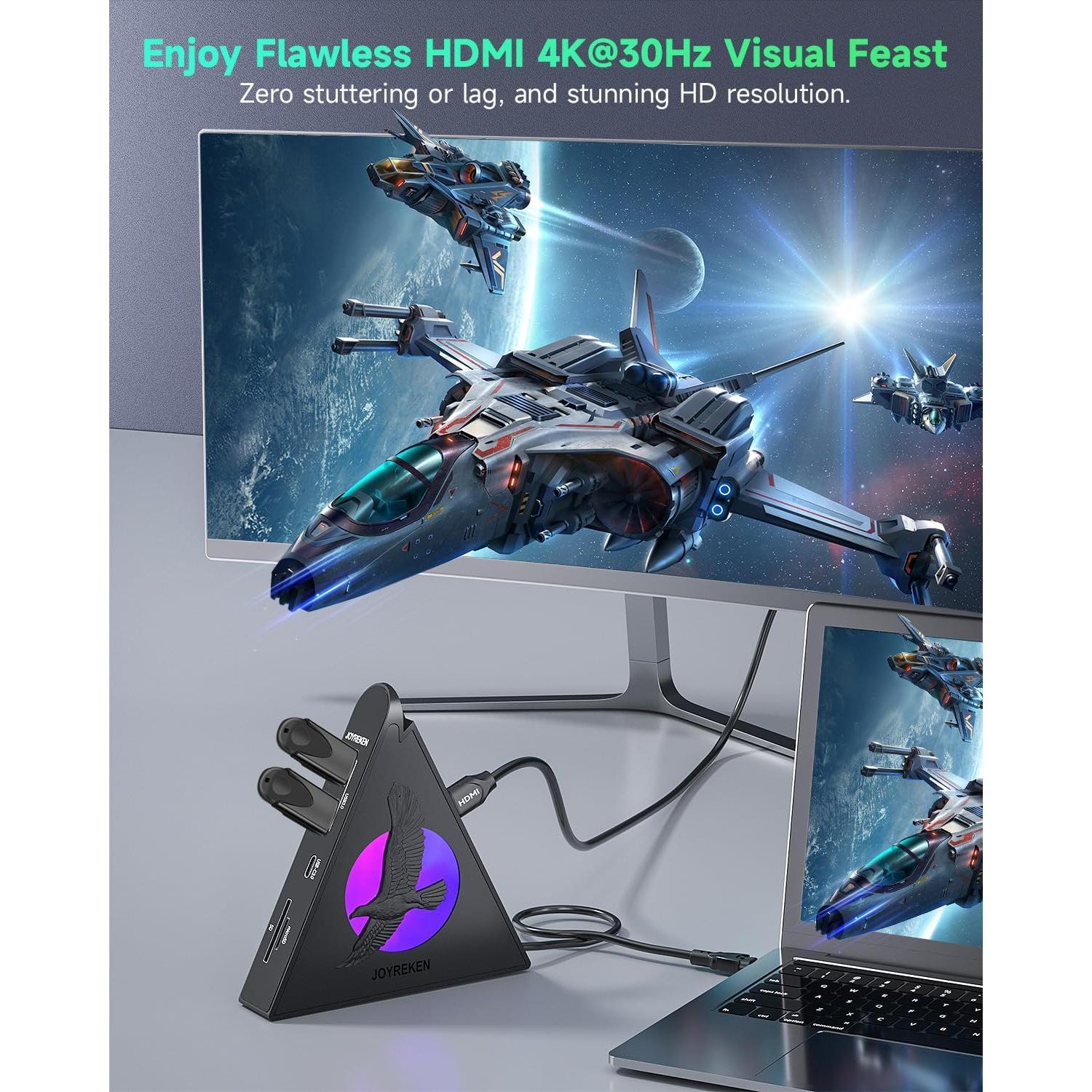 Hub USB-C 8-en-1 JoyReken con HDMI 4K, 100W PD, 5Gbps