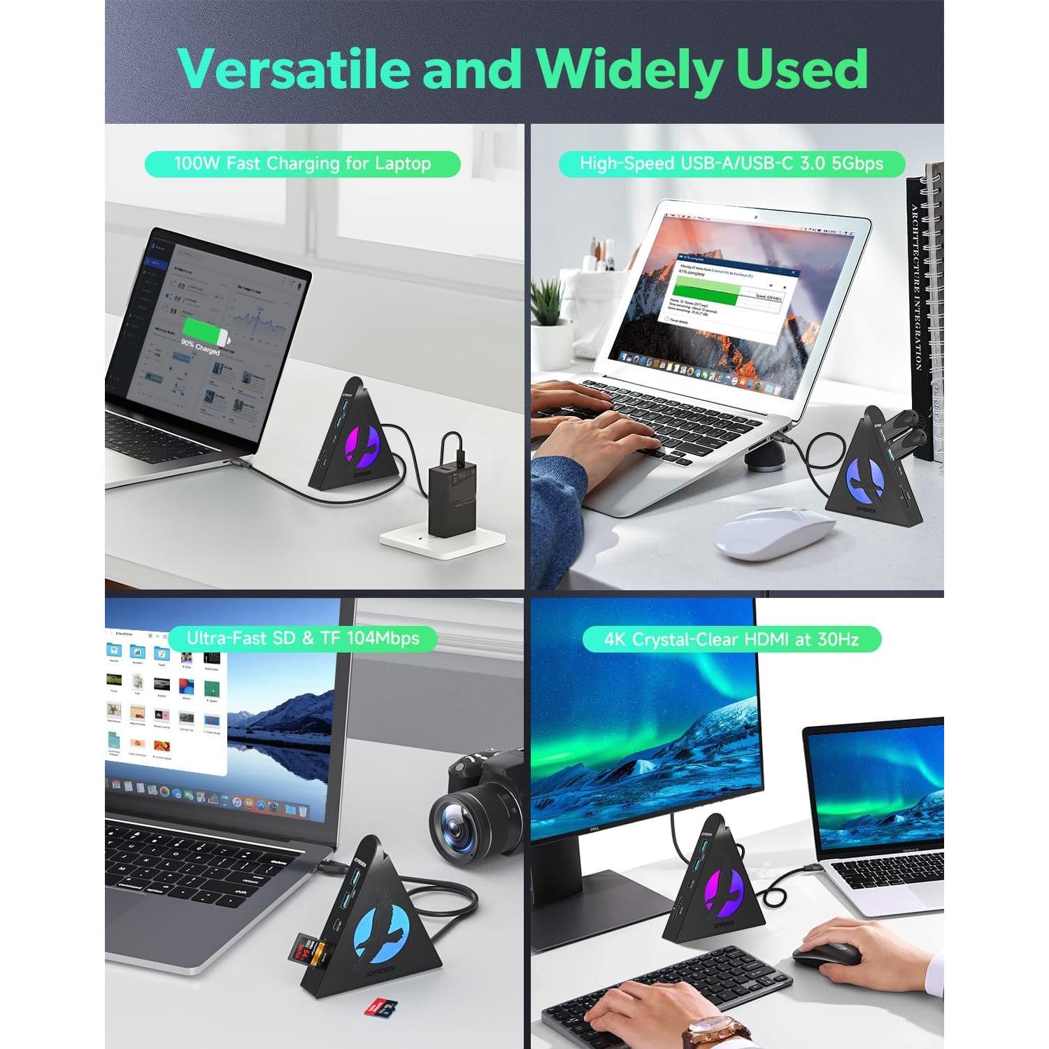 Hub USB-C 8-en-1 JoyReken con HDMI 4K, 100W PD, 5Gbps