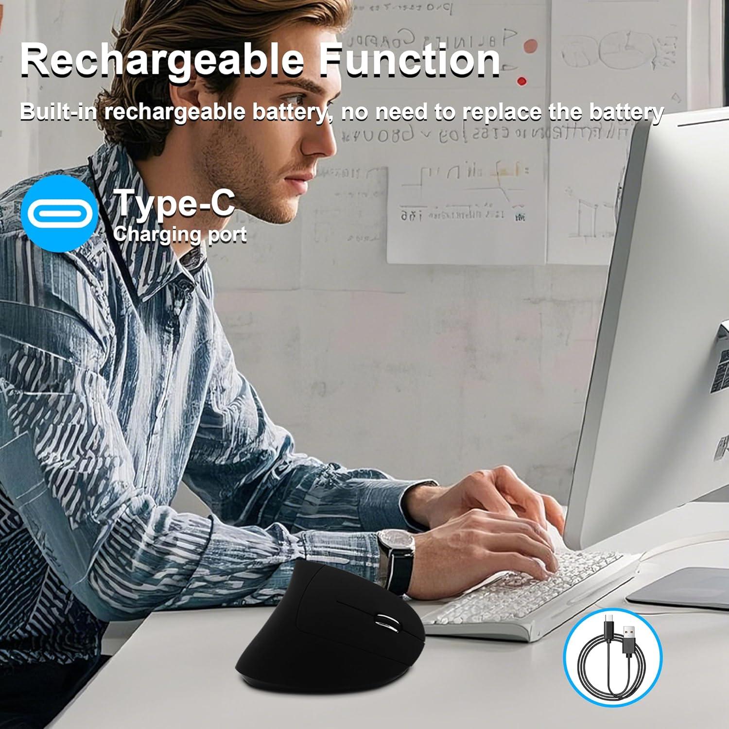 Ratón Ergonómico Inalámbrico GABONGUI Vertical 500mAh USB/Bluetooth