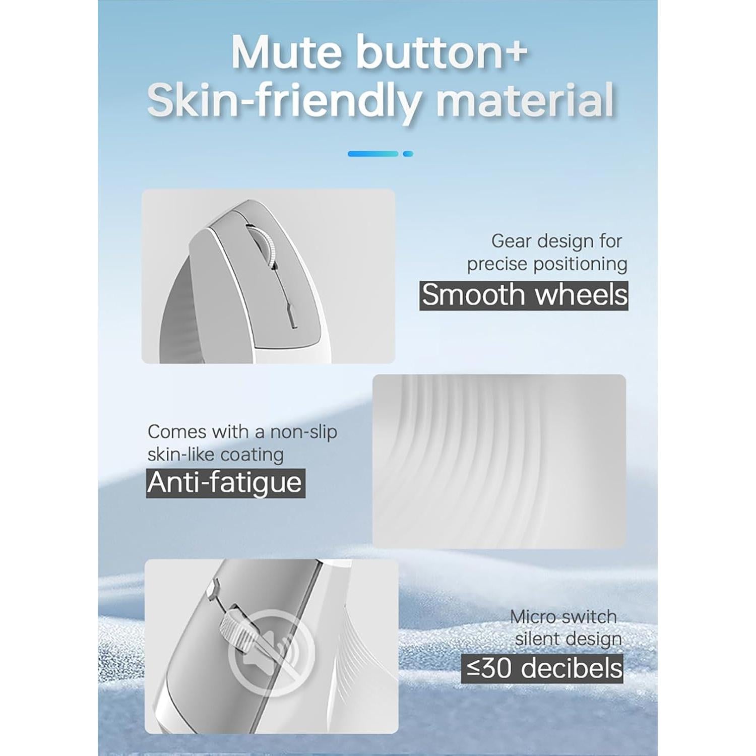 Ratón Inalámbrico Ergonómico Lomiluskr Blanco Recargable 2.4G/Bluetooth