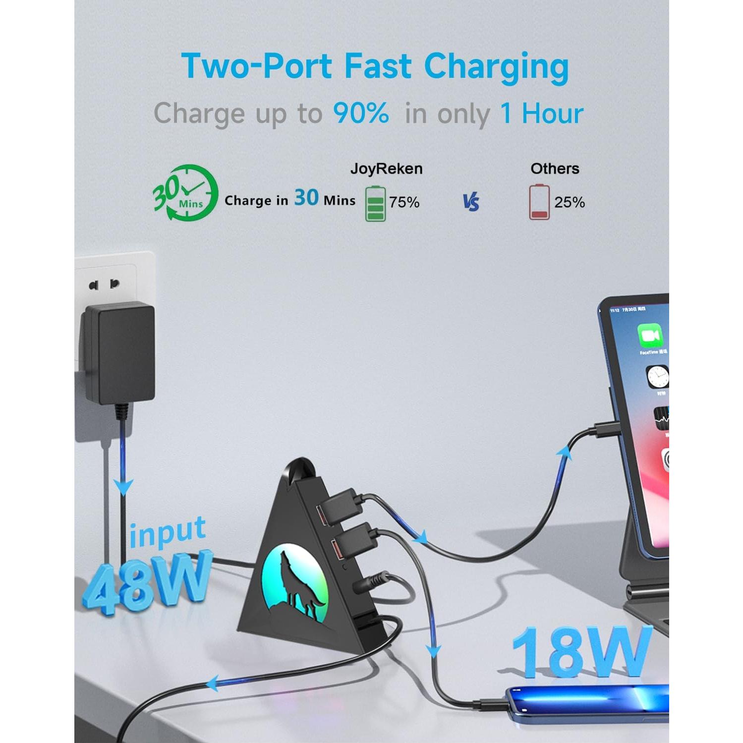 Hub USB 3.0 JoyReken de 6 Puertos con Carga Rápida y RGB