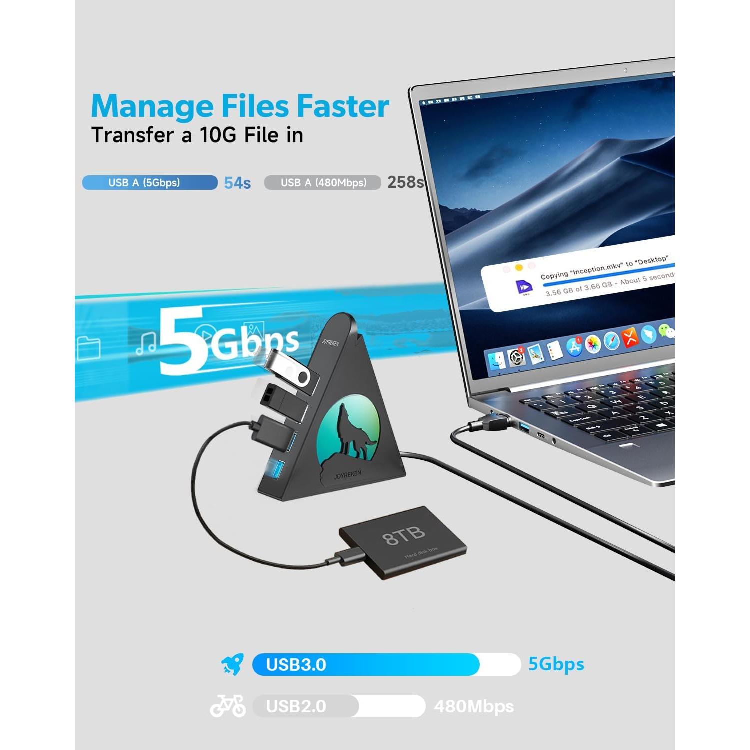 Hub USB 3.0 JoyReken de 6 Puertos con Carga Rápida y RGB