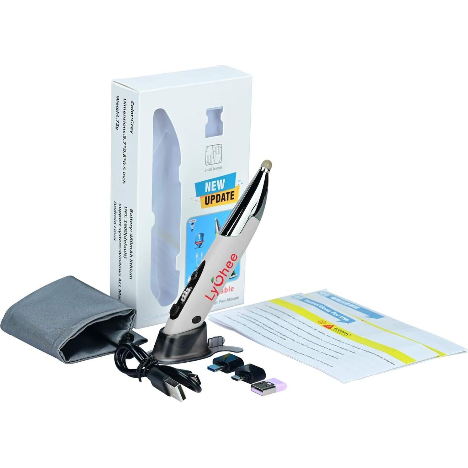 Ratón óptico ergonómico recargable Lychee gris con stylus