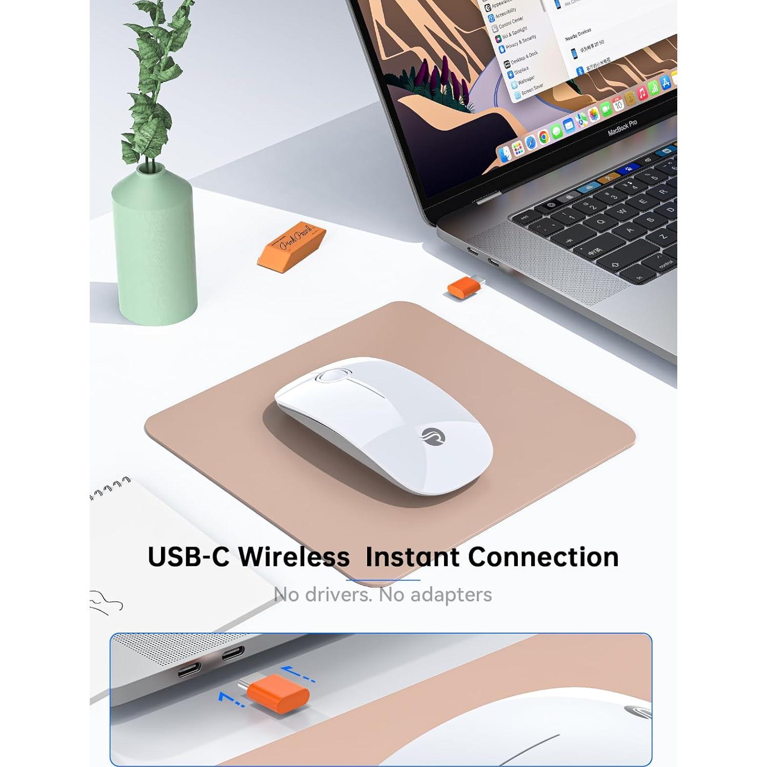 RAPIQUE R306C Ratón Inalámbrico USB-C Blanco, Silencioso, 3 DPI