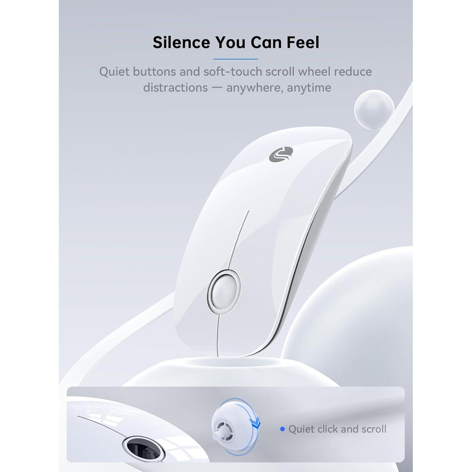 RAPIQUE R306C Ratón Inalámbrico USB-C Blanco, Silencioso, 3 DPI